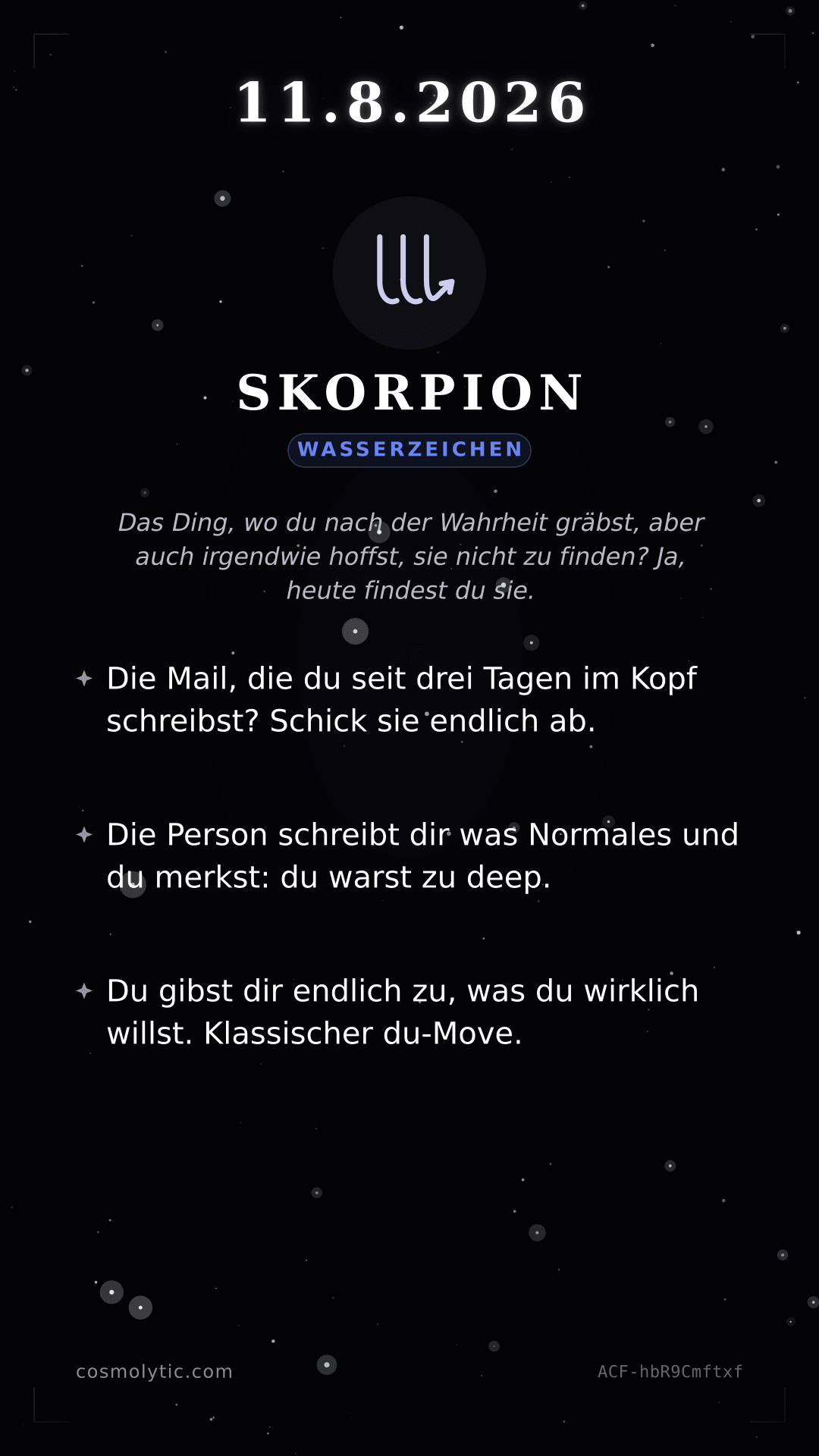 Skorpion Tageshoroskop-Karte für 11. August 2026