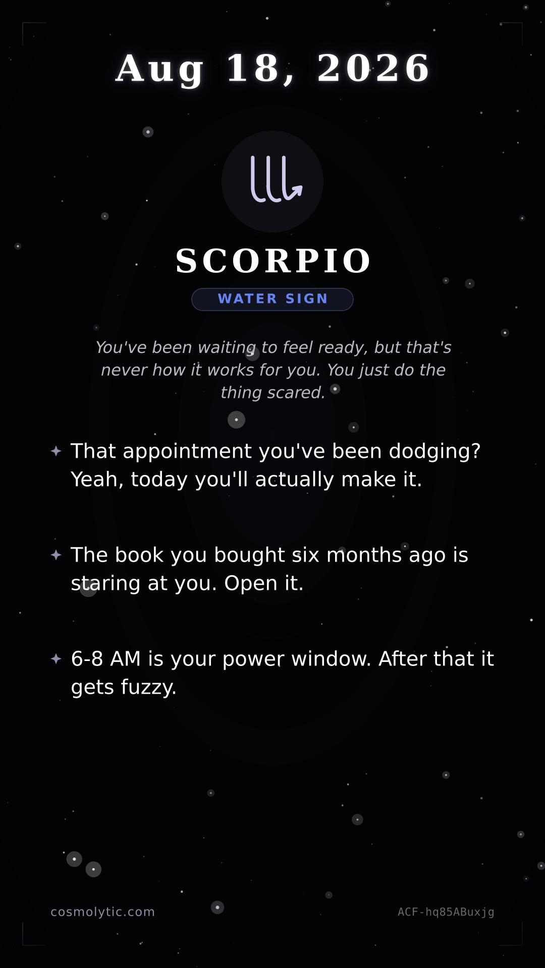 Scorpio daily horoscope card for August 18, 2026