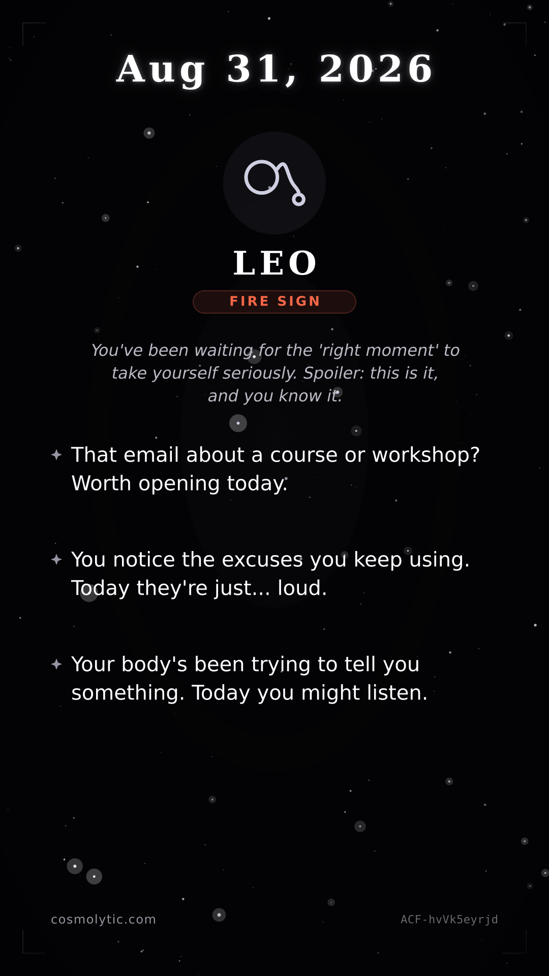 Leo daily horoscope card for August 31, 2026