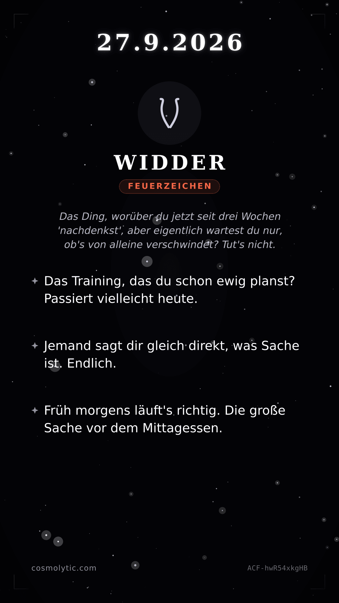 Widder Tageshoroskop-Karte für 27. September 2026