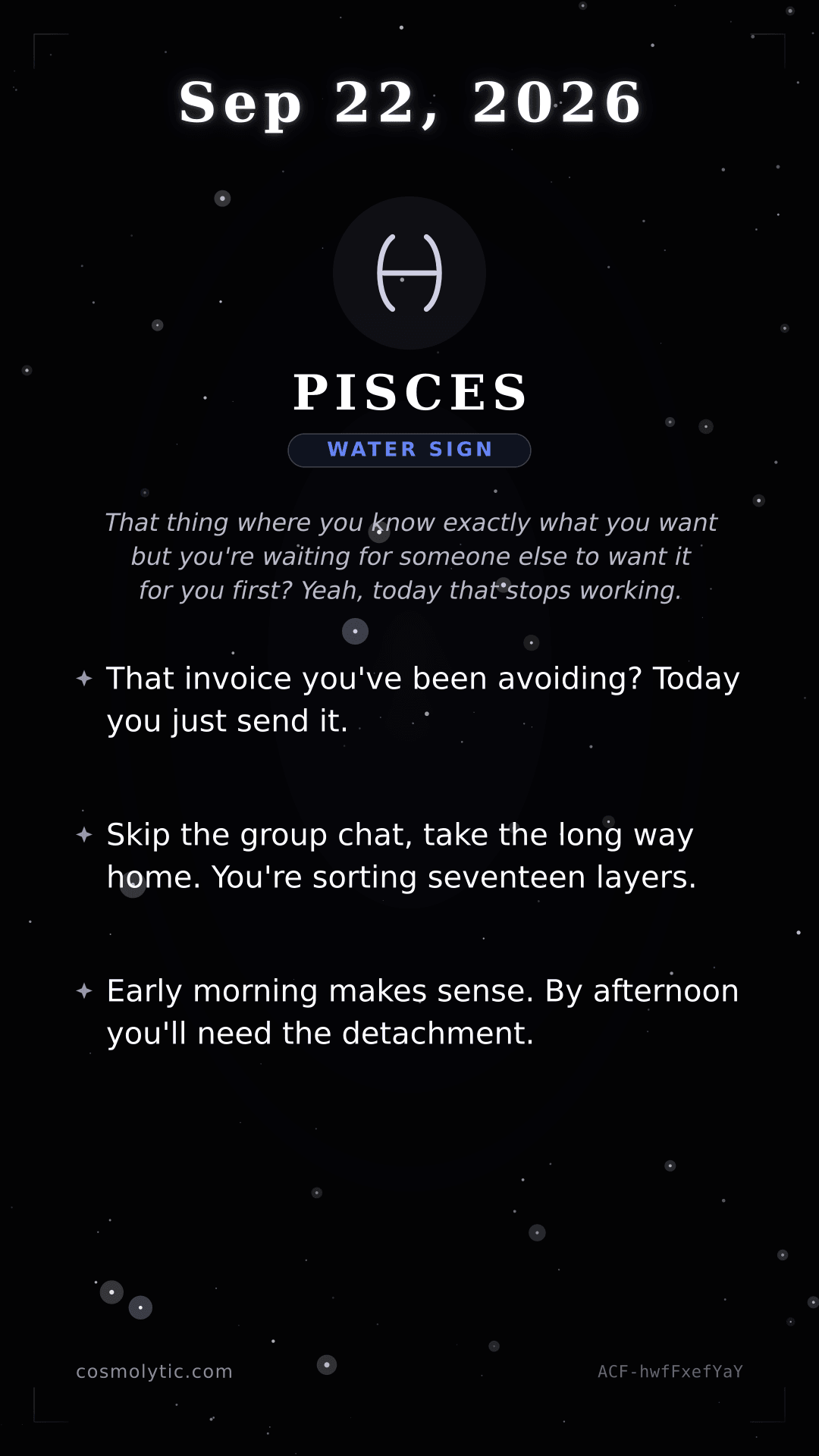Pisces daily horoscope card for September 22, 2026