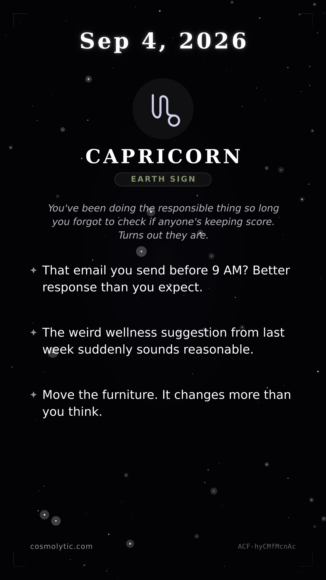Capricorn daily horoscope card for September 4, 2026