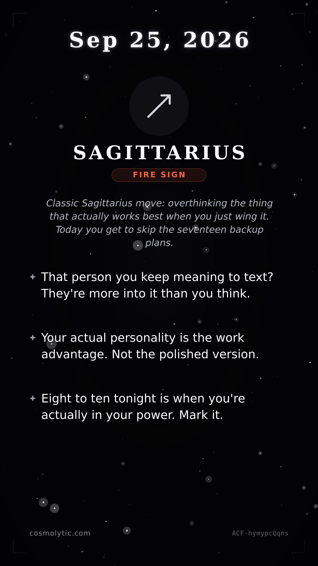 Sagittarius daily horoscope card for September 25, 2026