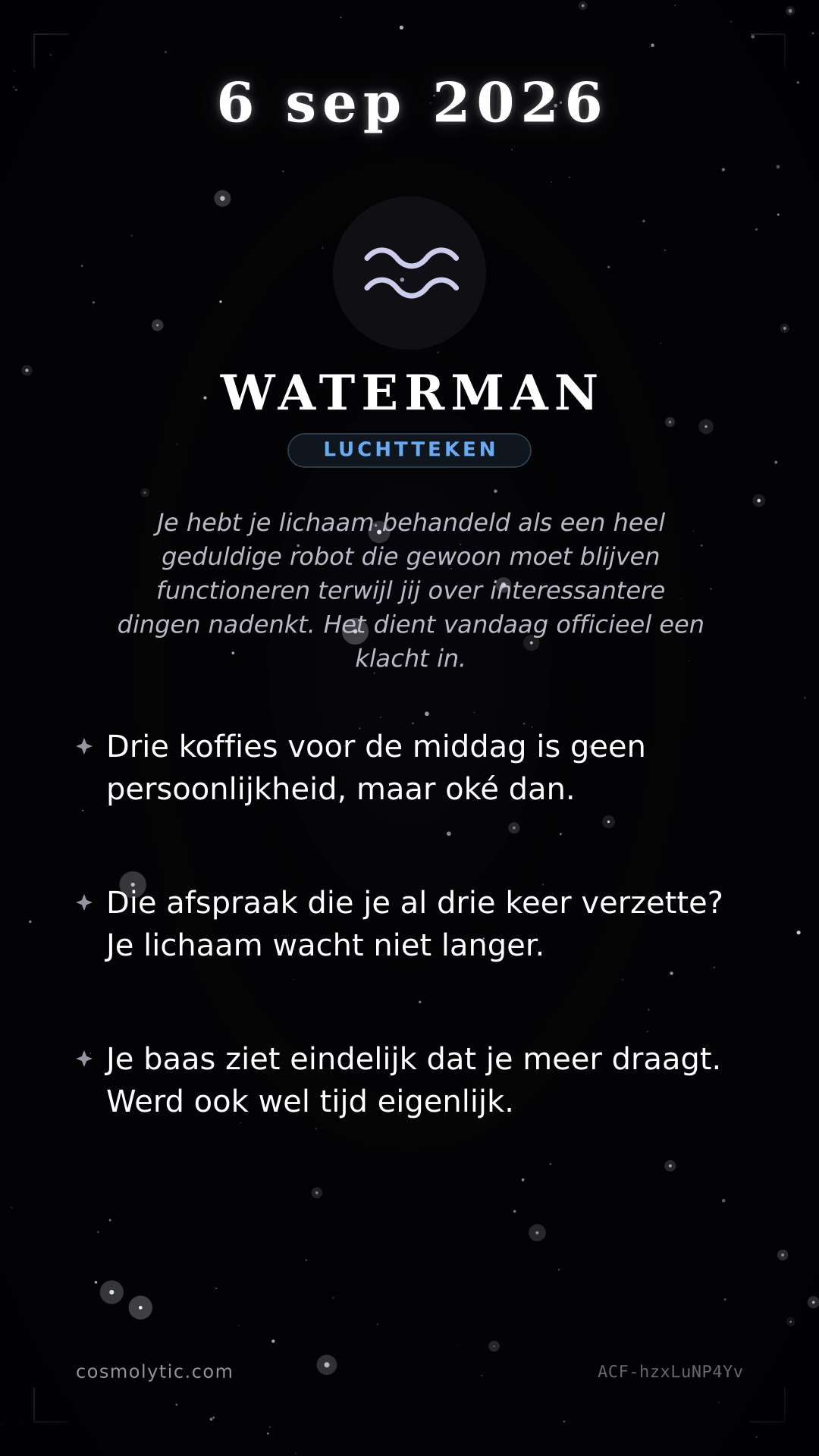Waterman daghoroscoop kaart voor 6 september 2026