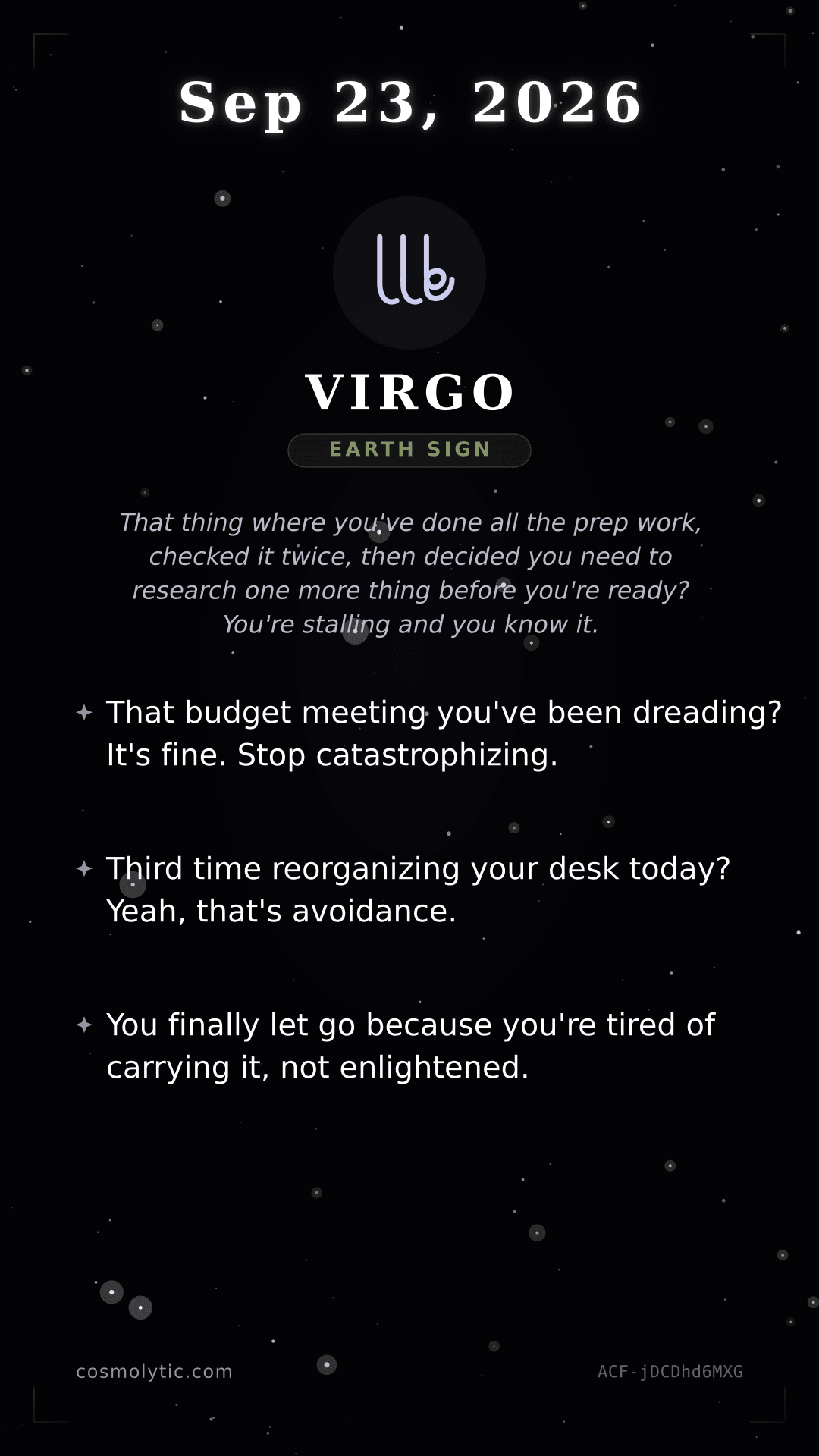 Virgo daily horoscope card for September 23, 2026