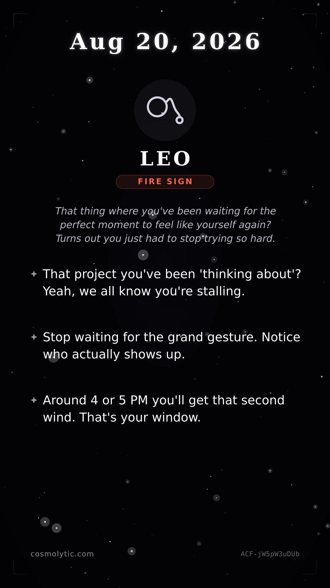 Leo daily horoscope card for August 20, 2026