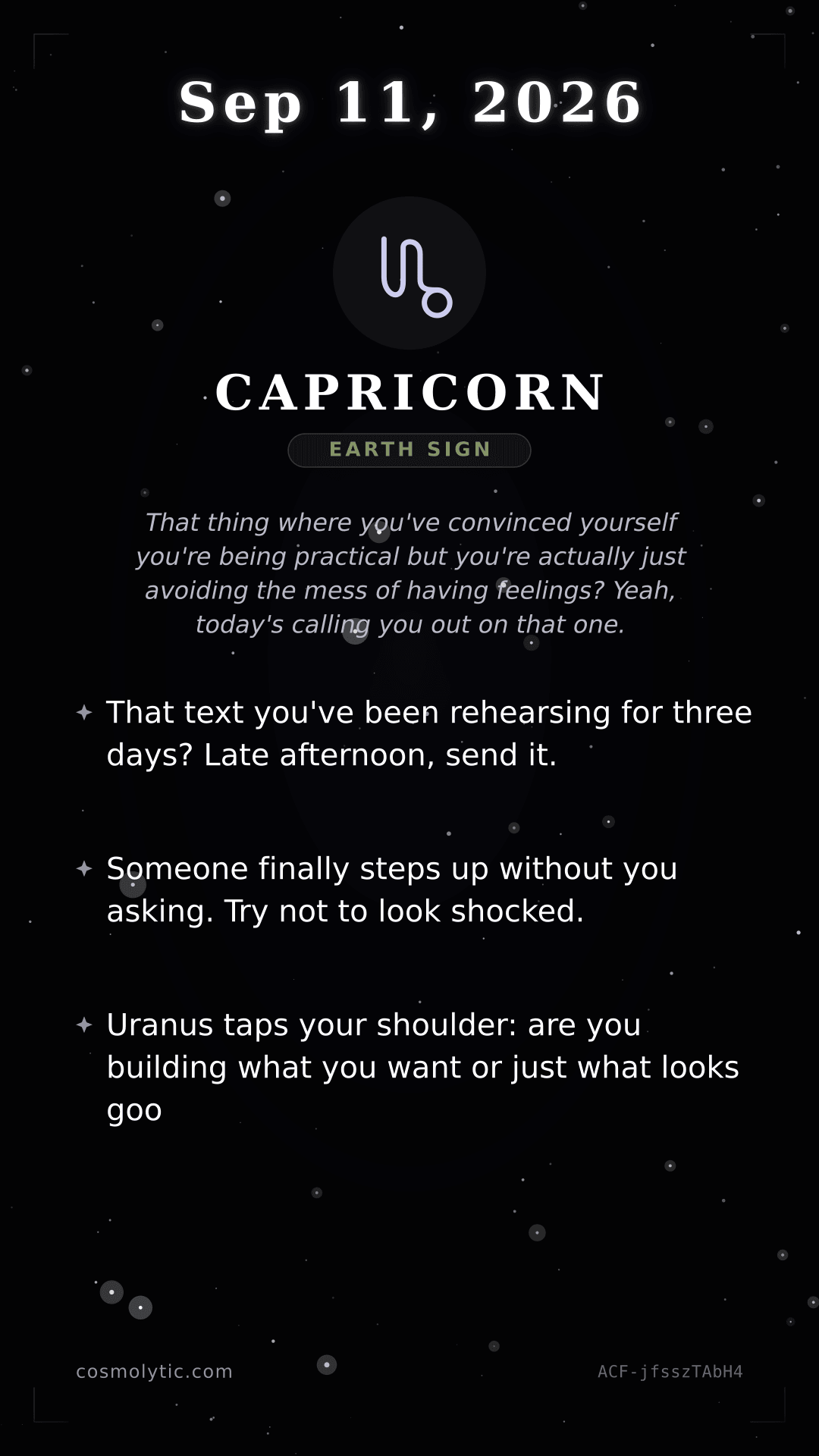 Capricorn daily horoscope card for September 11, 2026