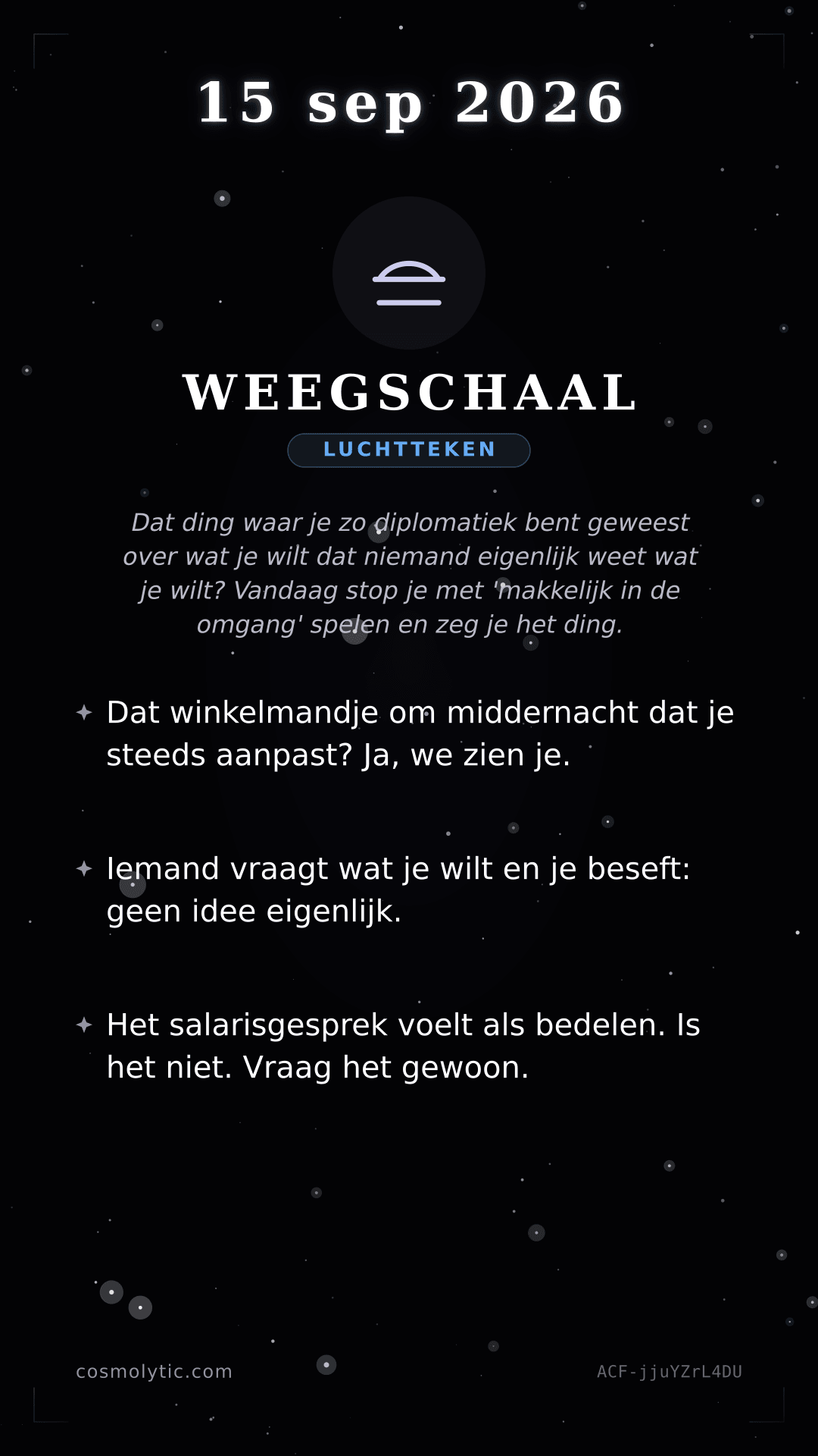 Weegschaal daghoroscoop kaart voor 15 september 2026