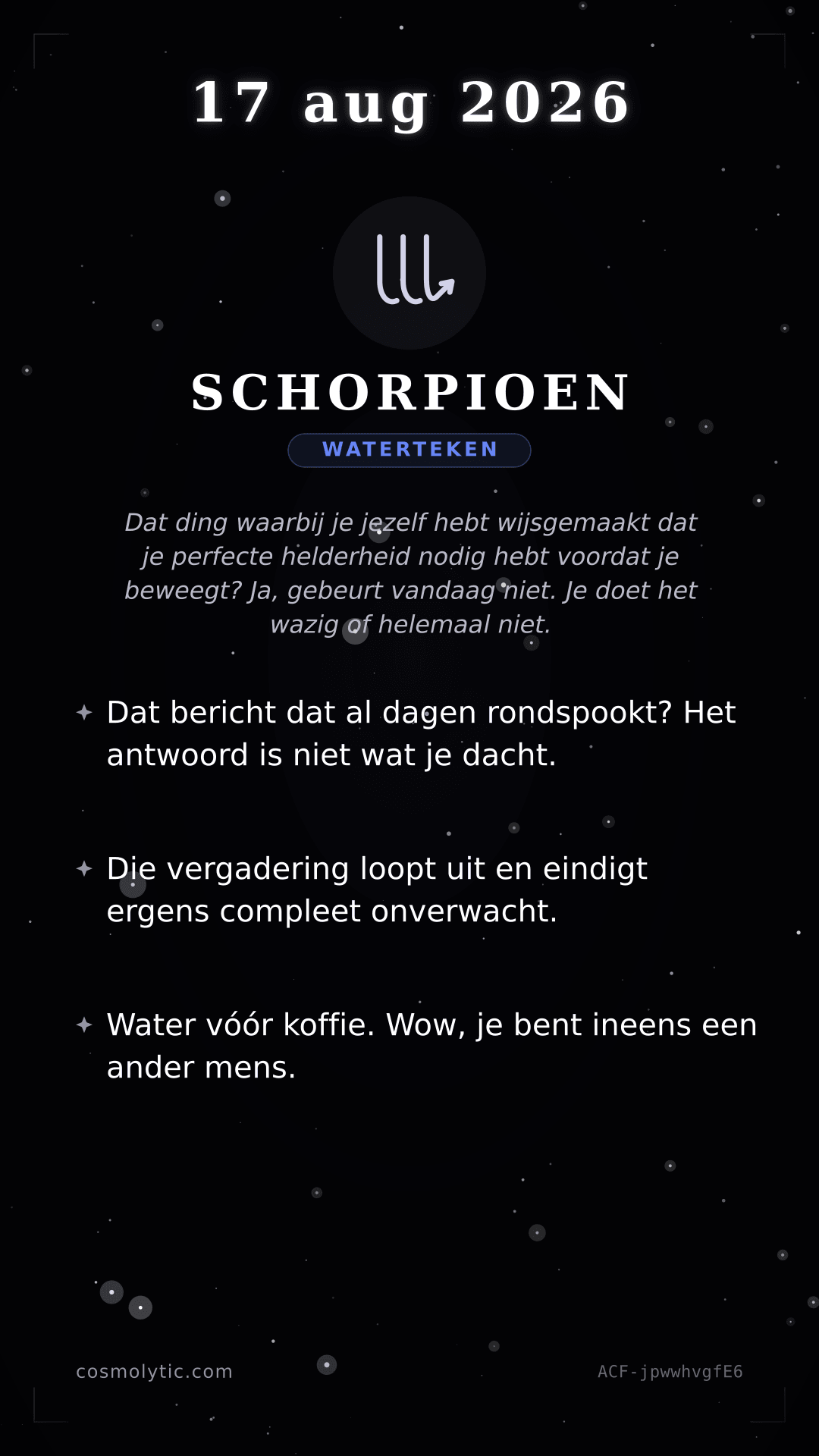 Schorpioen daghoroscoop kaart voor 17 augustus 2026