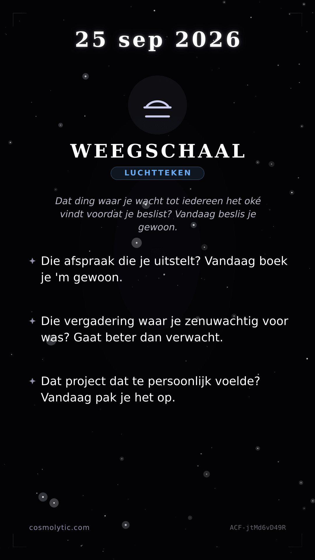Weegschaal daghoroscoop kaart voor 25 september 2026