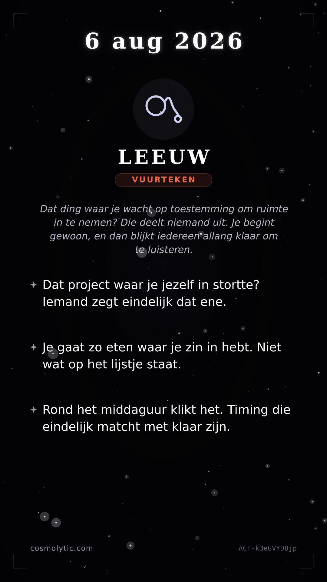 Leeuw daghoroscoop kaart voor 6 augustus 2026