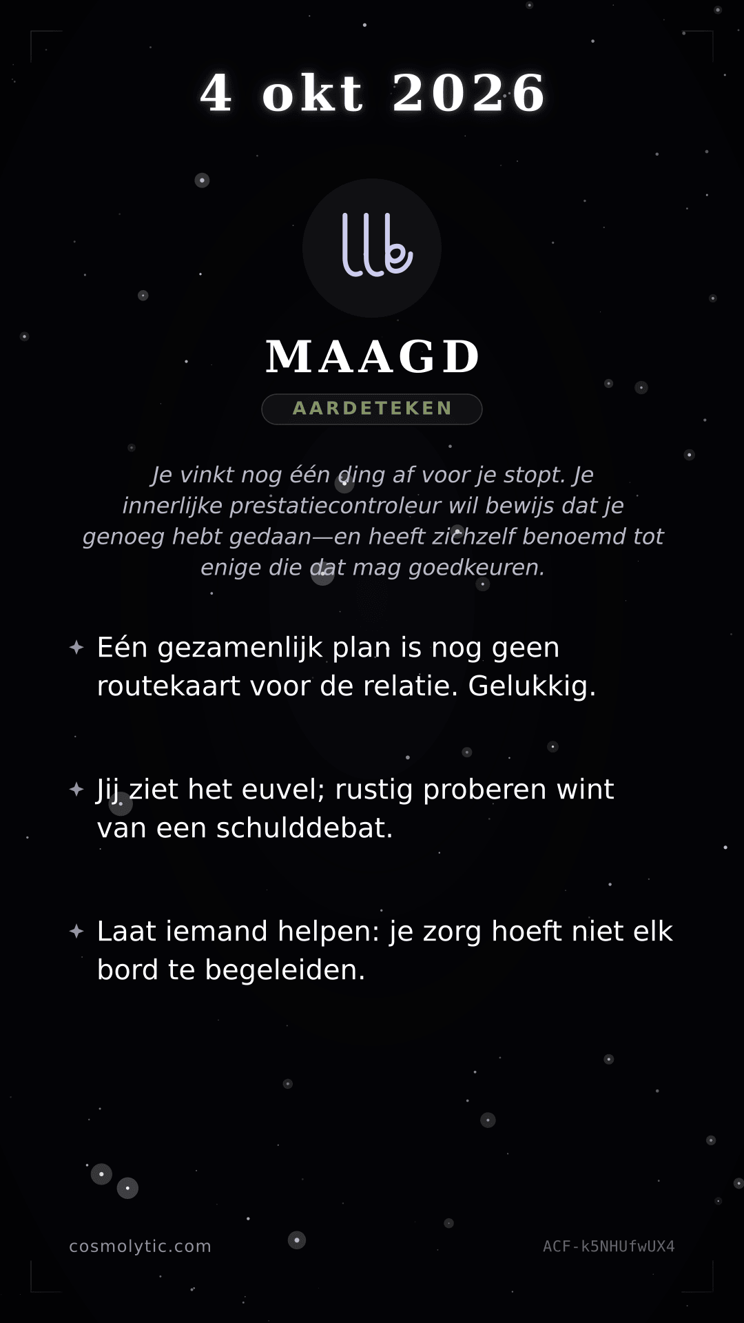 Maagd daghoroscoop kaart voor Morgen
