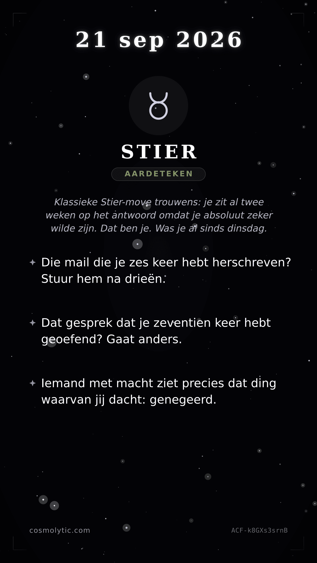 Stier daghoroscoop kaart voor 21 september 2026