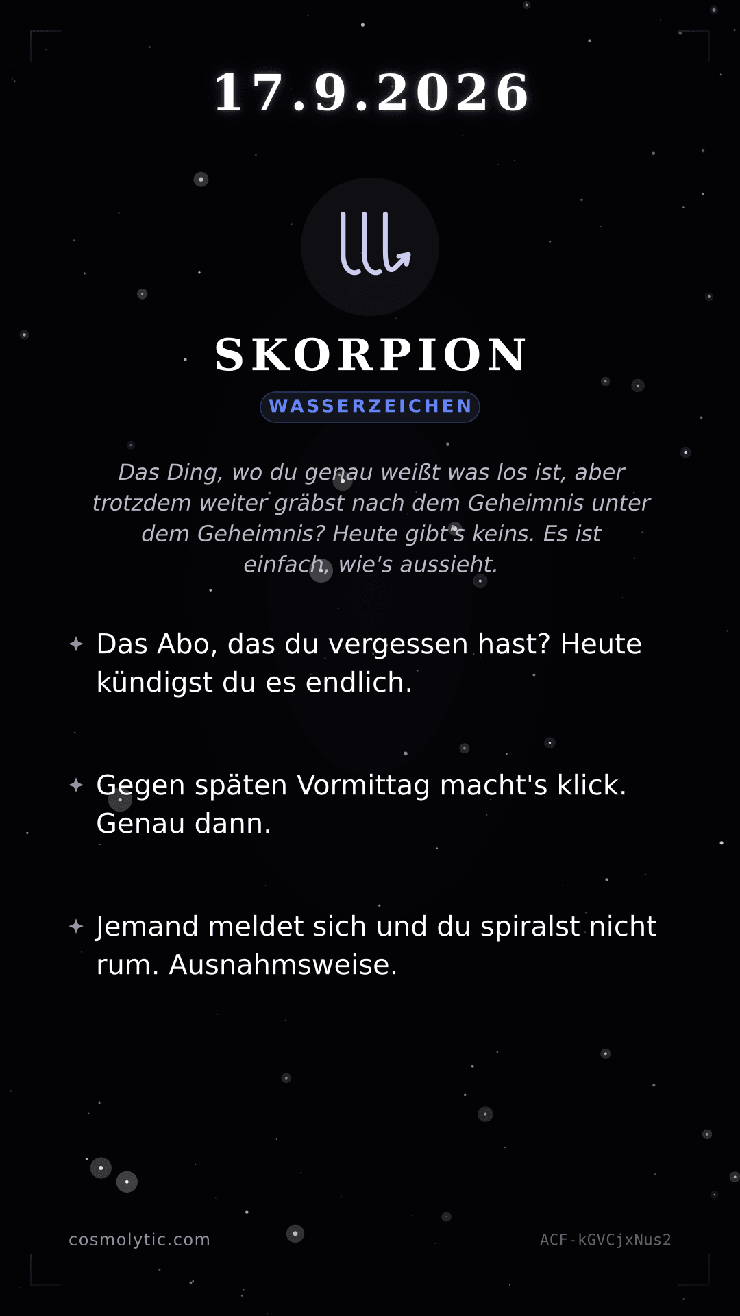 Skorpion Tageshoroskop-Karte für Gestern