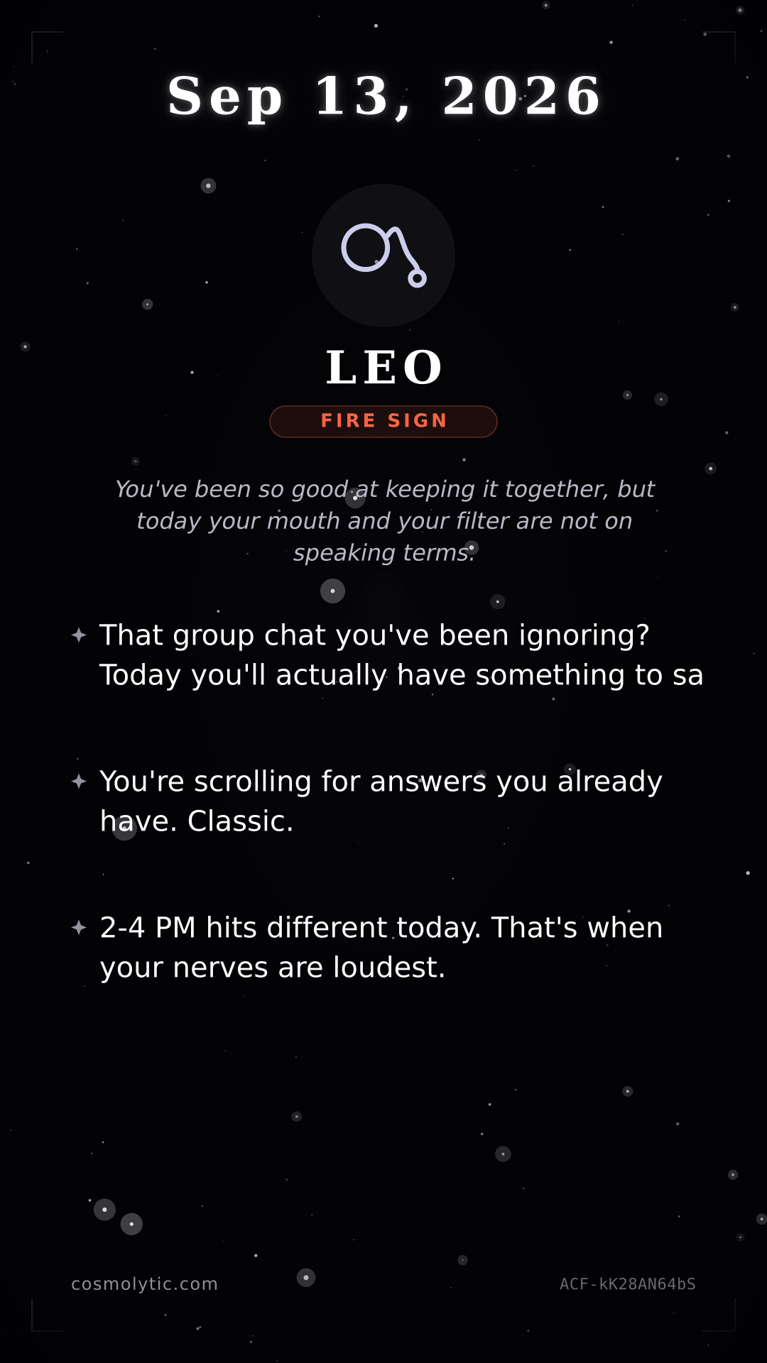 Leo daily horoscope card for September 13, 2026