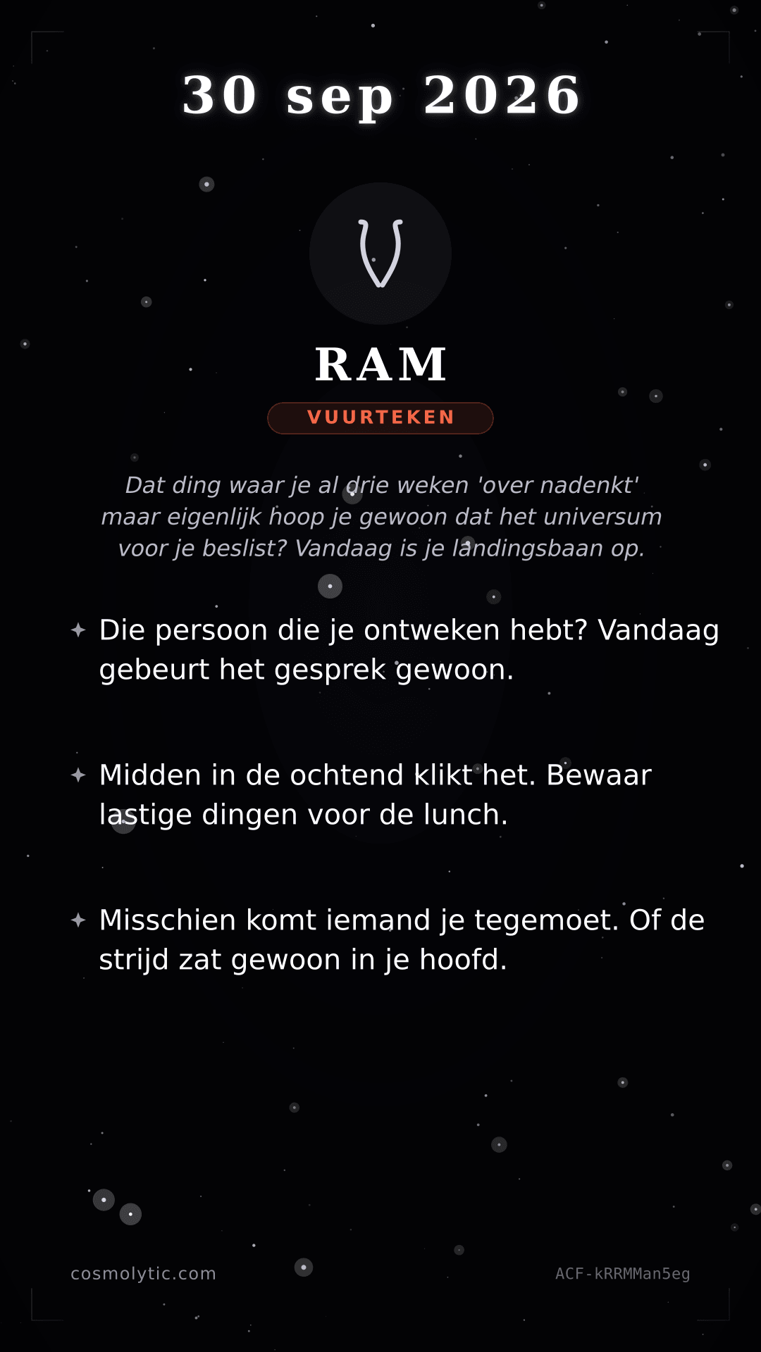 Ram daghoroscoop kaart voor 30 september 2026