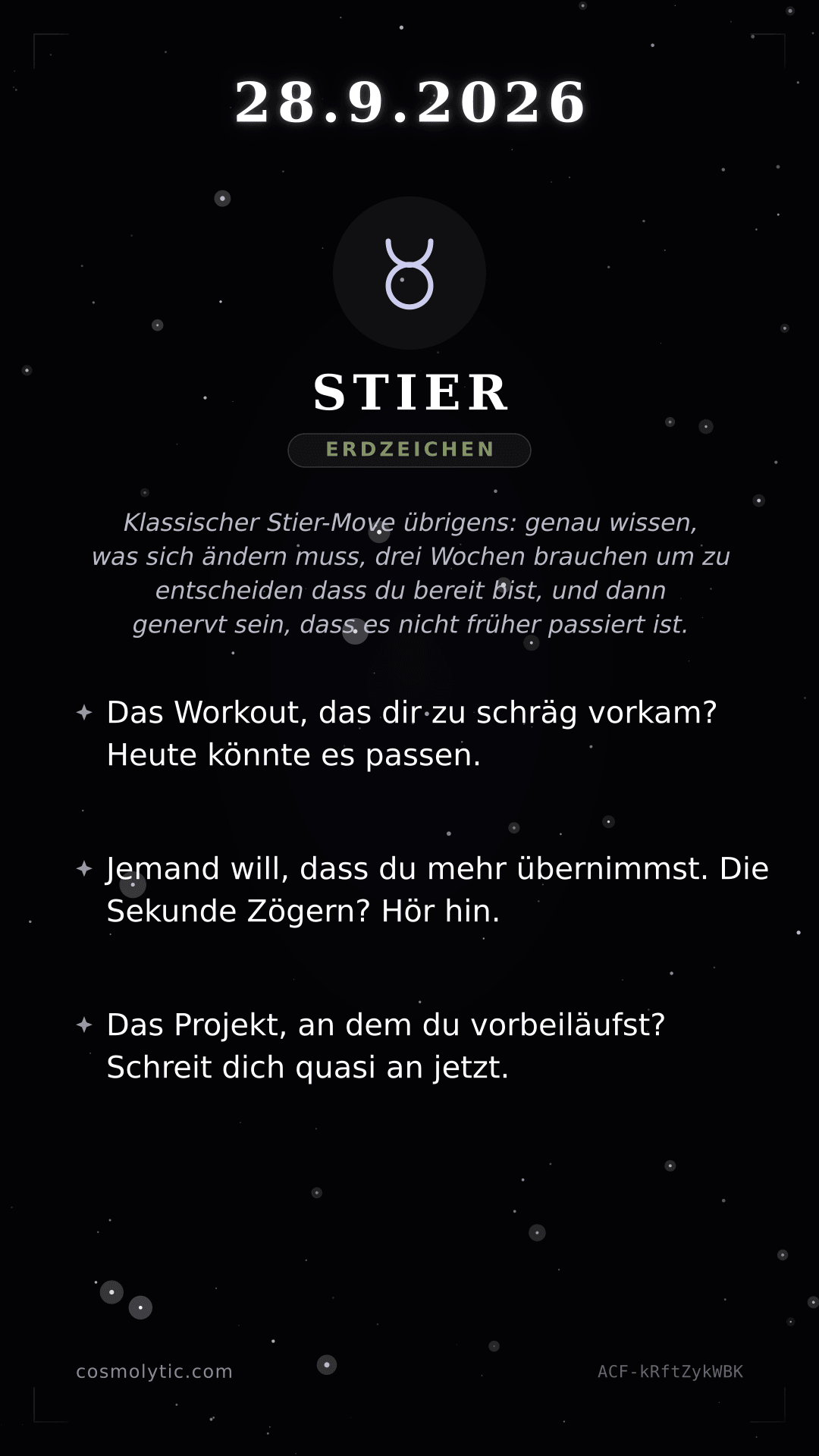 Stier Tageshoroskop-Karte für 28. September 2026