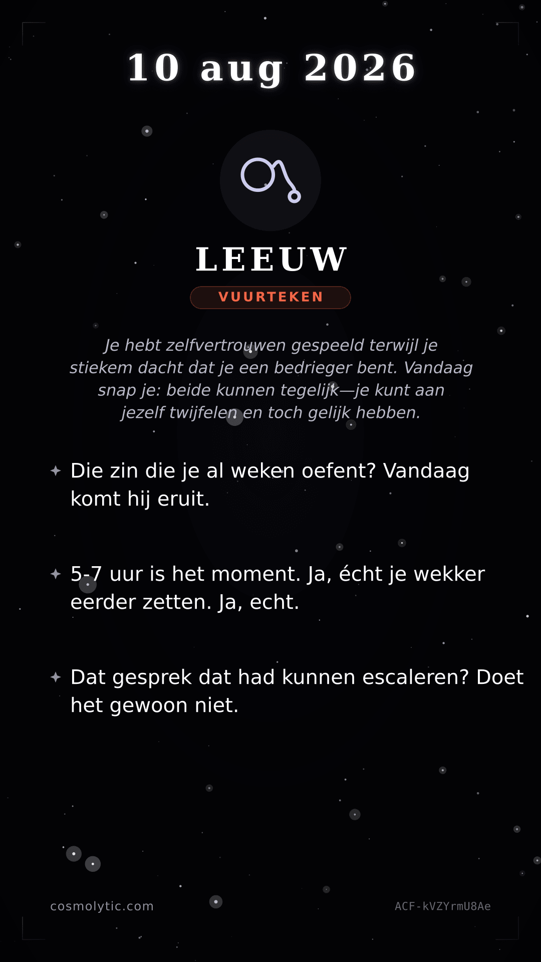 Leeuw daghoroscoop kaart voor 10 augustus 2026
