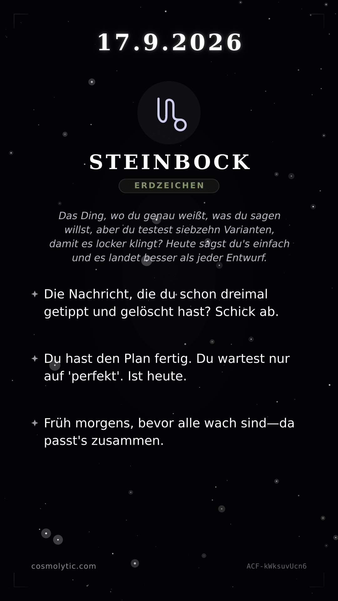 Steinbock Tageshoroskop-Karte für Gestern