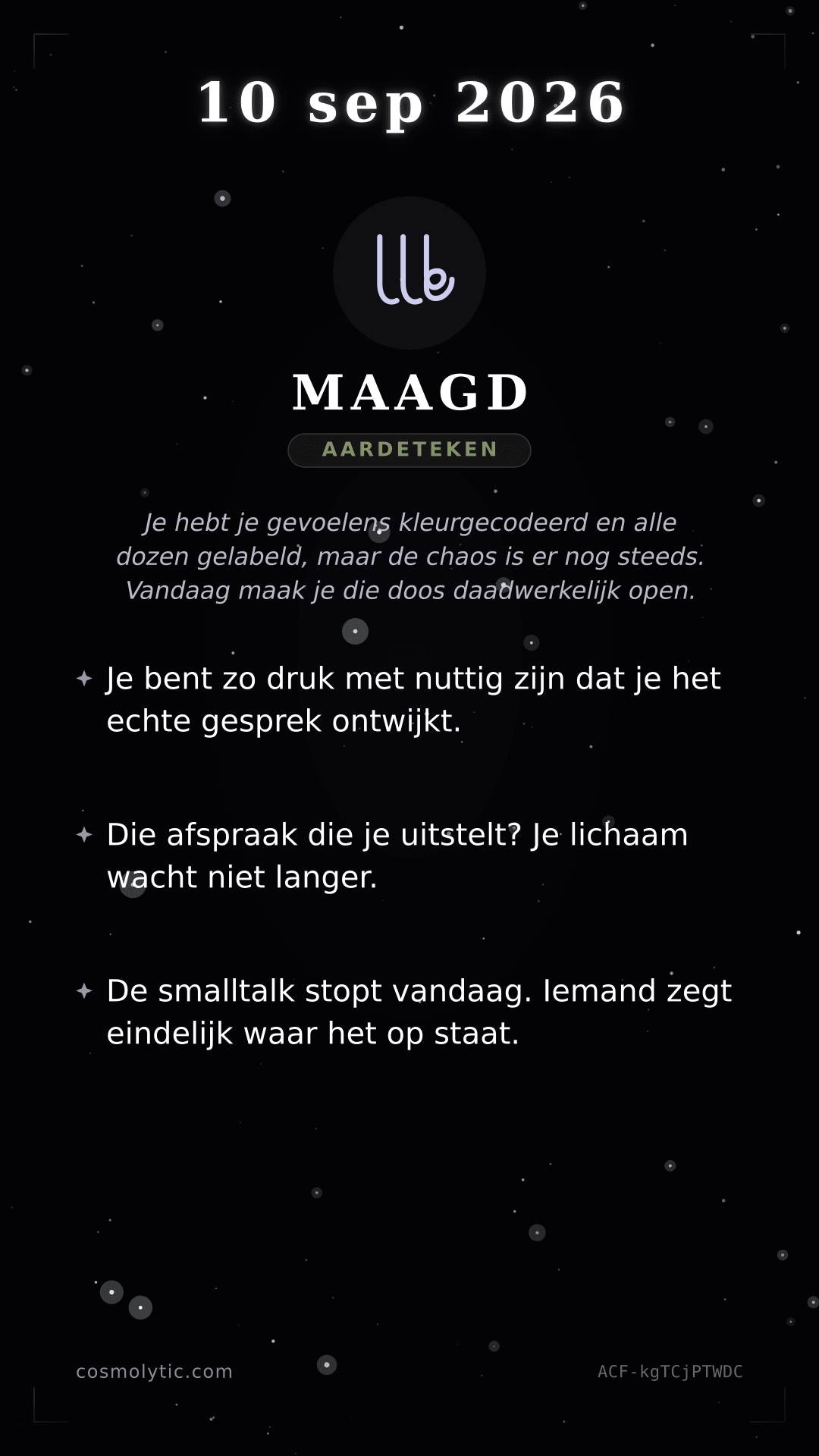 Maagd daghoroscoop kaart voor 10 september 2026