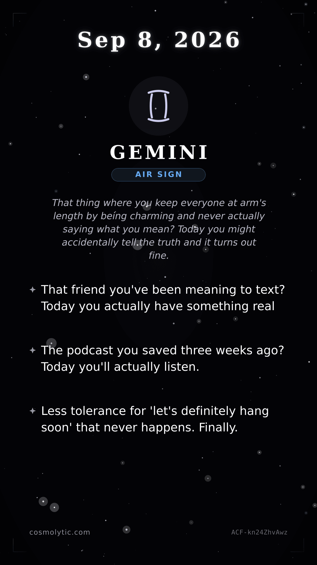 Gemini daily horoscope card for September 8, 2026