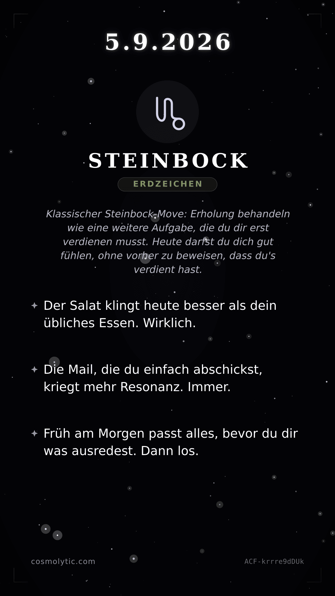 Steinbock Tageshoroskop-Karte für 5. September 2026
