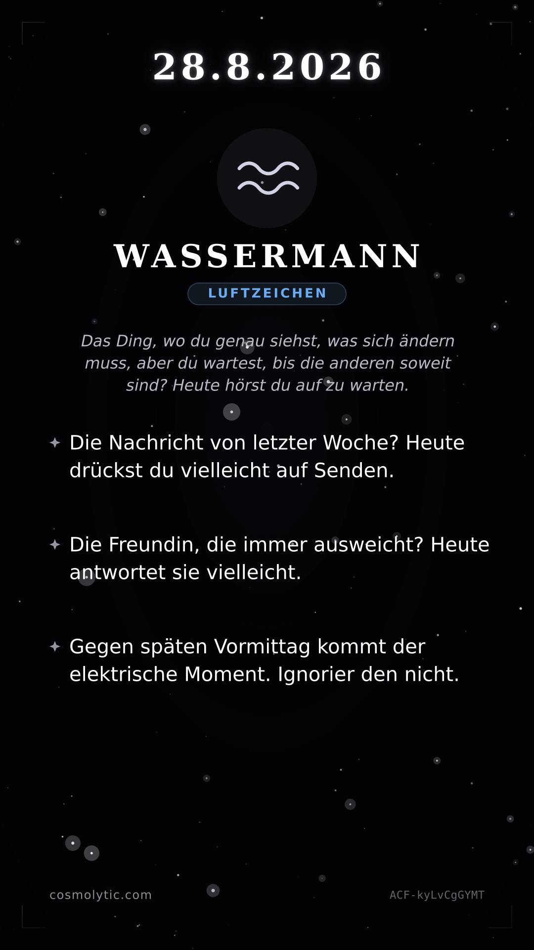 Wassermann Tageshoroskop-Karte für 28. August 2026