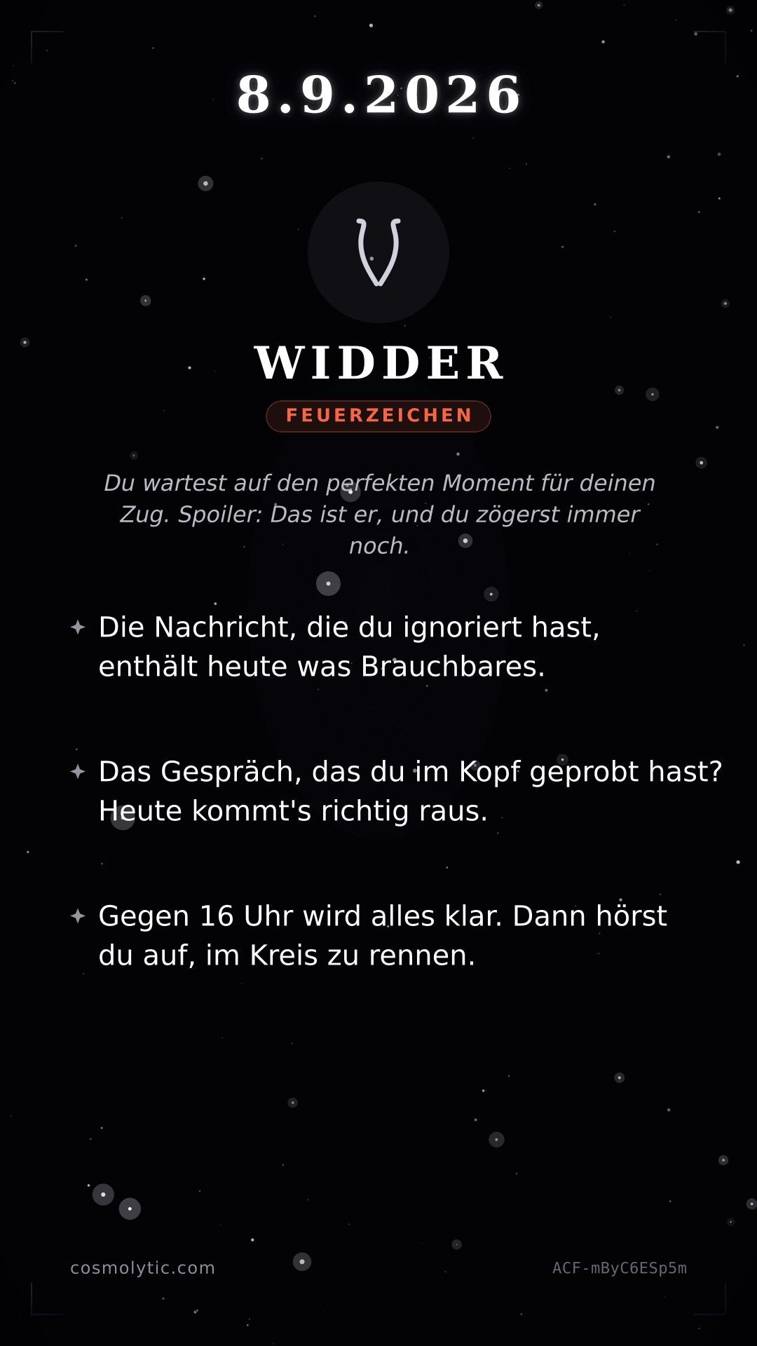 Widder Tageshoroskop-Karte für 8. September 2026