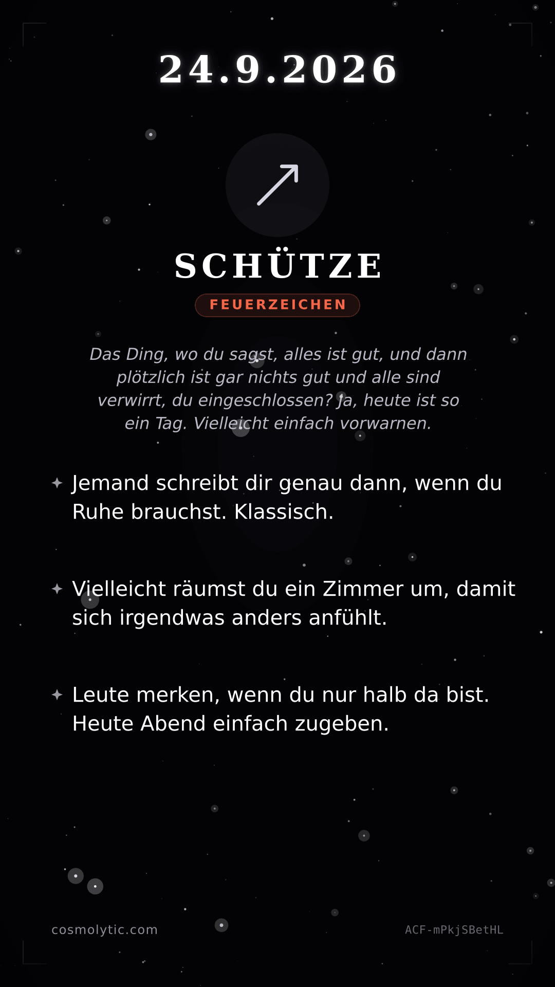 Schütze Tageshoroskop-Karte für 24. September 2026