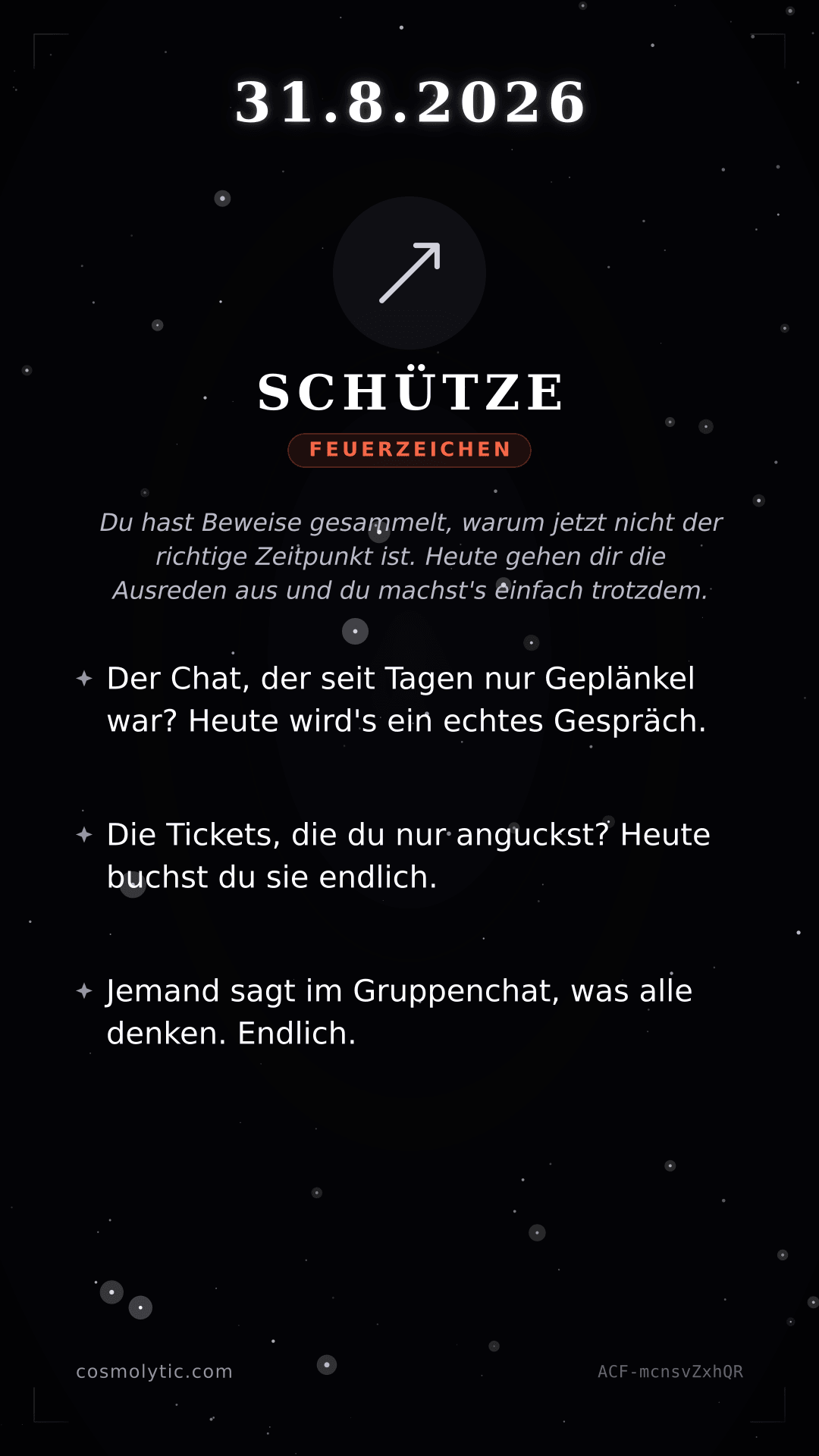 Schütze Tageshoroskop-Karte für 31. August 2026