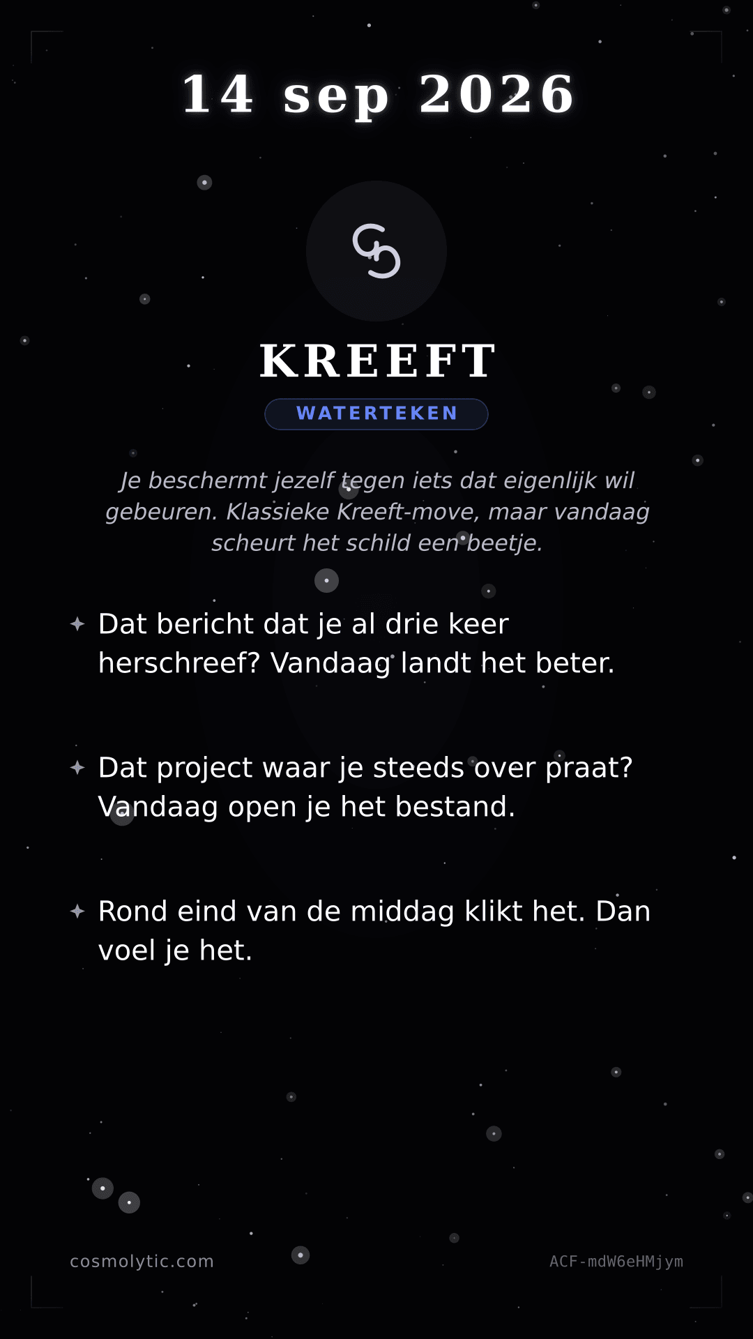 Kreeft daghoroscoop kaart voor 14 september 2026