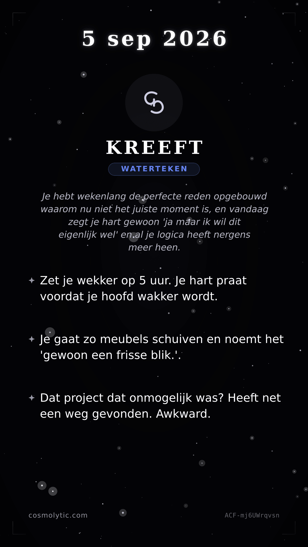 Kreeft daghoroscoop kaart voor 5 september 2026