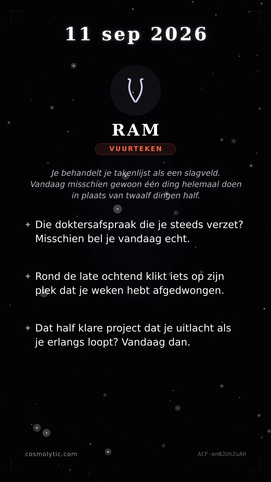 Ram daghoroscoop kaart voor 11 september 2026