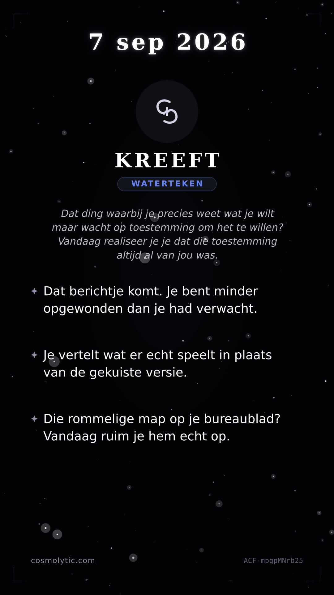 Kreeft daghoroscoop kaart voor 7 september 2026