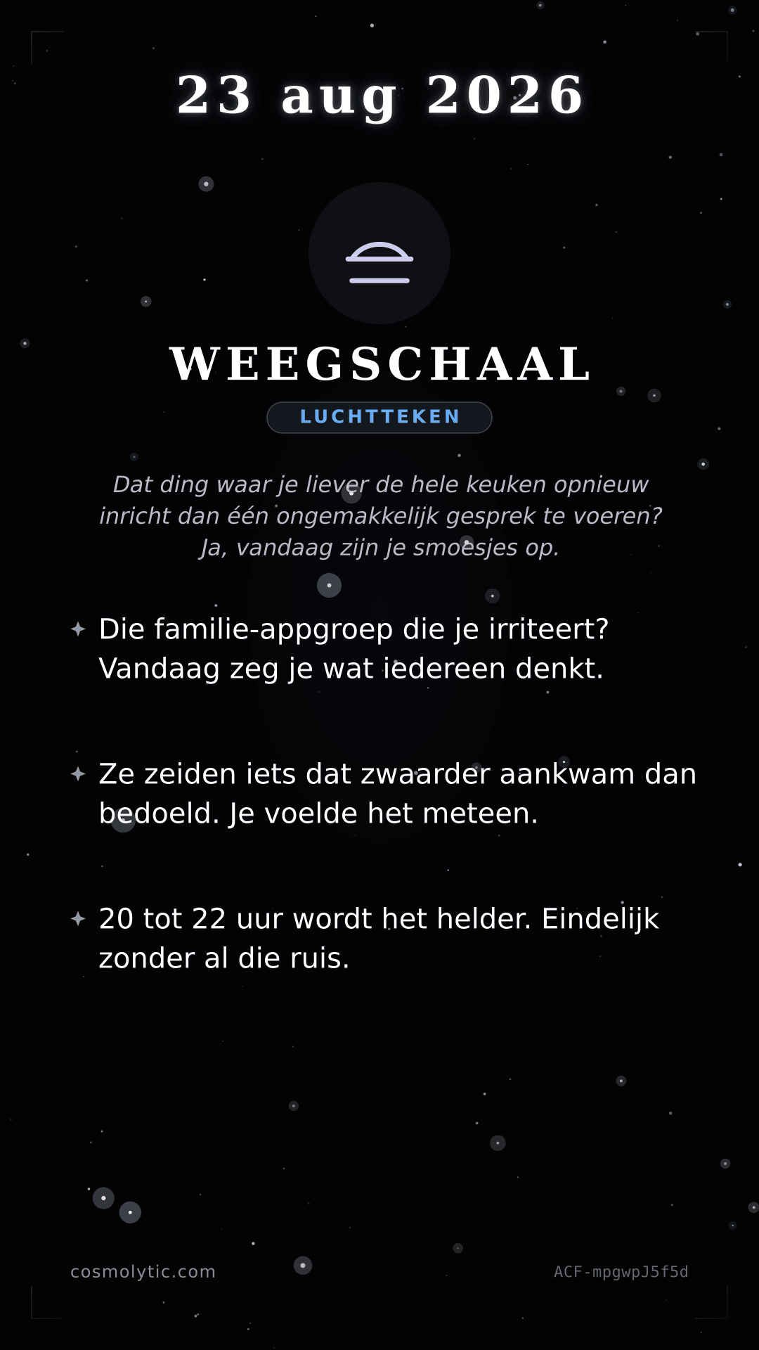 Weegschaal daghoroscoop kaart voor 23 augustus 2026