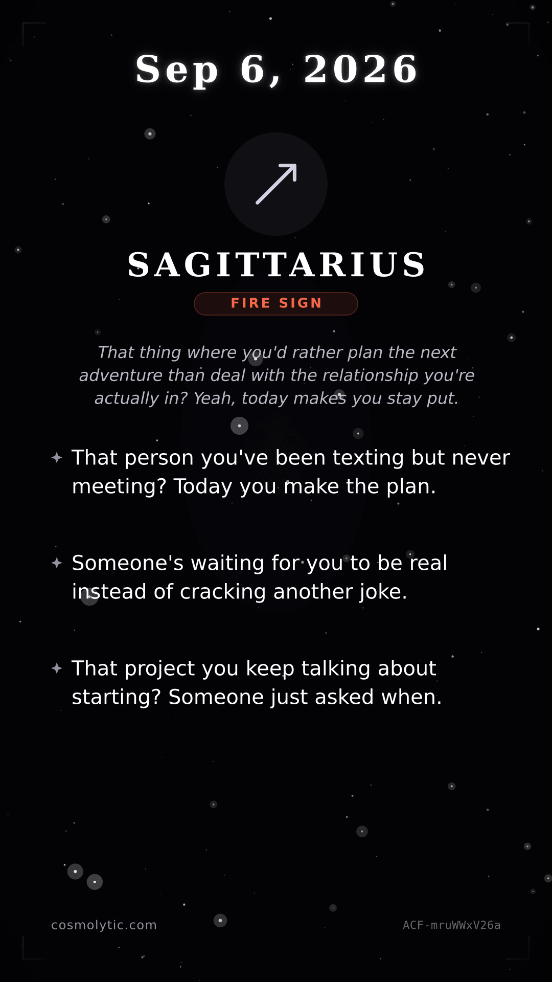 Sagittarius daily horoscope card for September 6, 2026