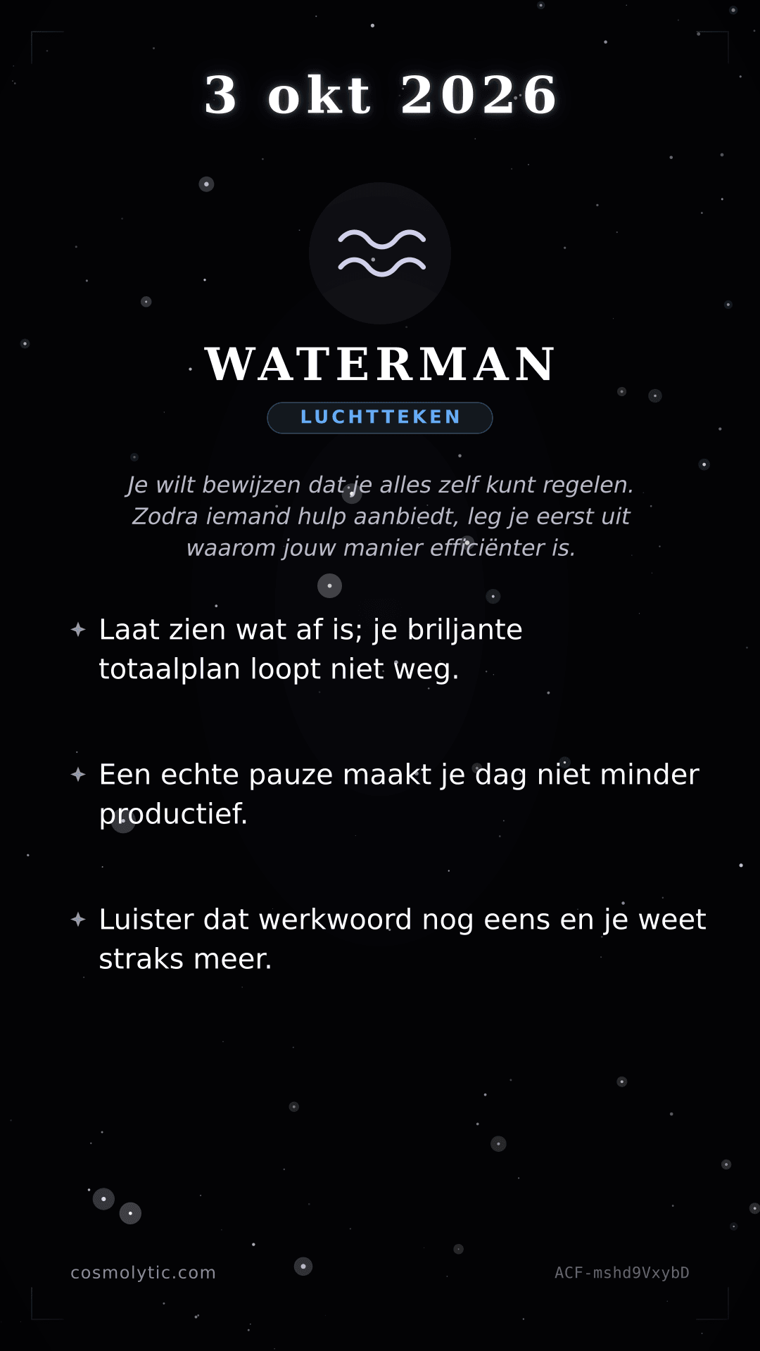 Waterman daghoroscoop kaart voor 3 oktober 2026