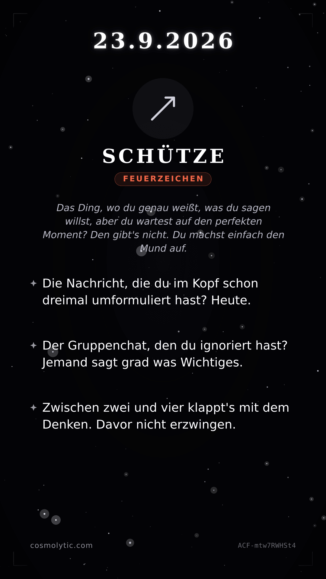Schütze Tageshoroskop-Karte für 23. September 2026