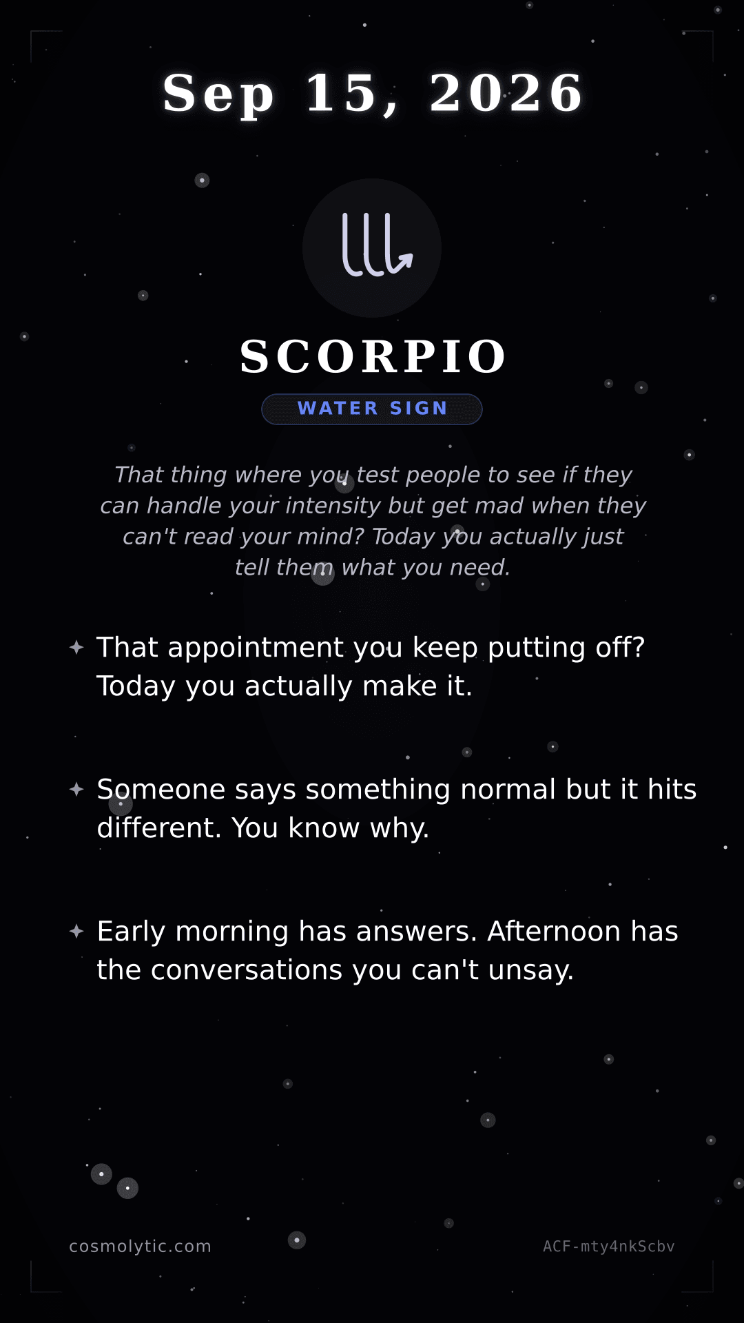 Scorpio daily horoscope card for September 15, 2026