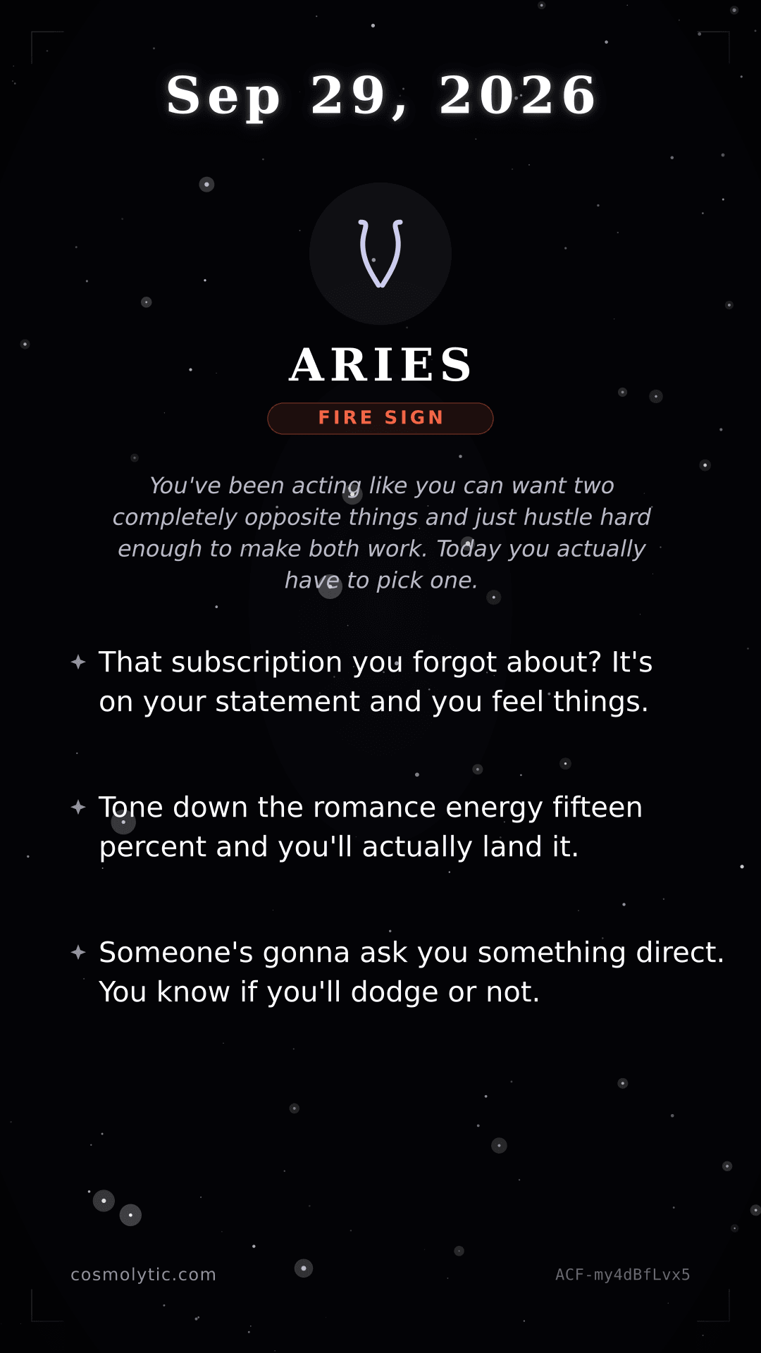 Aries daily horoscope card for September 29, 2026