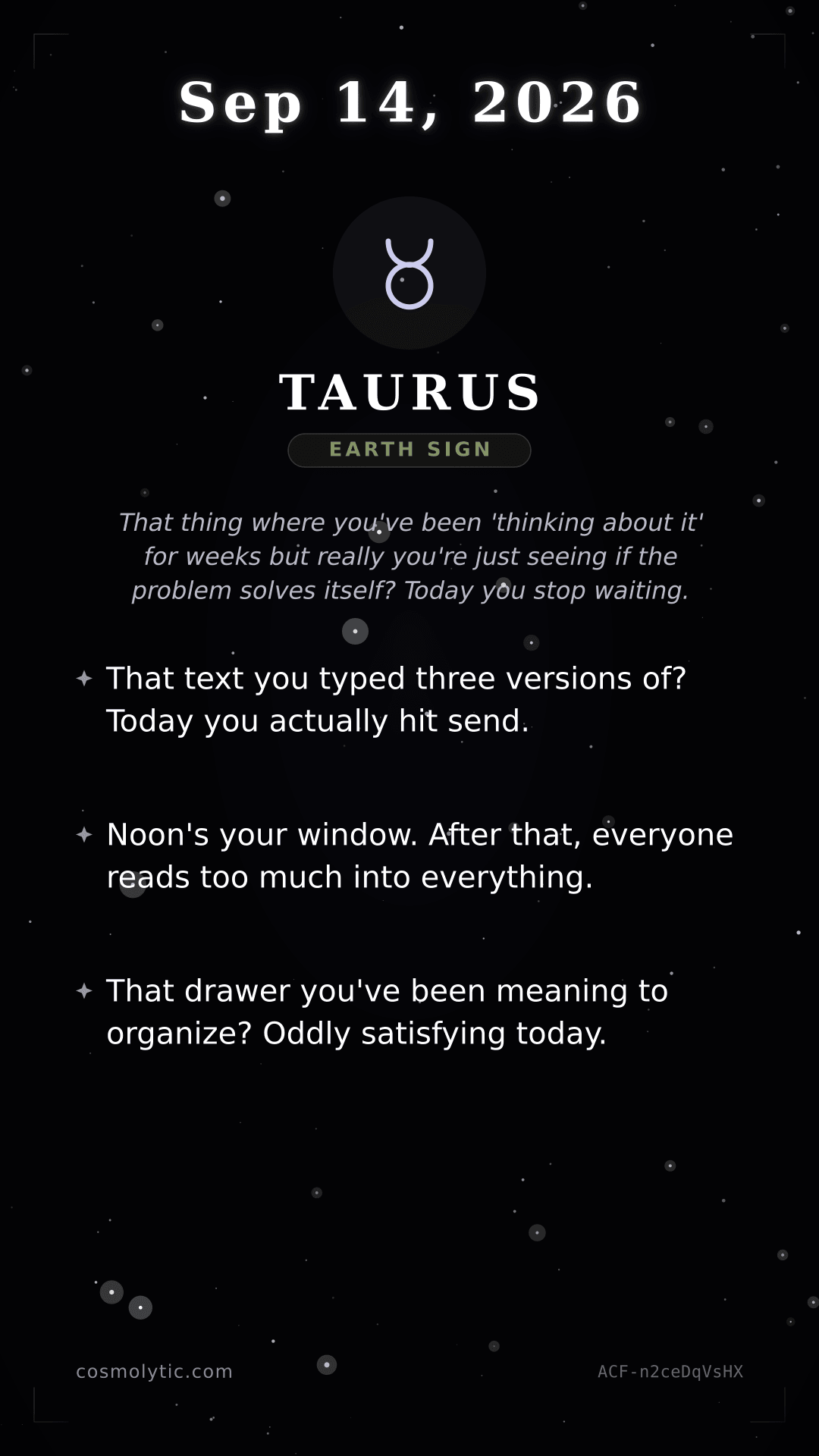 Taurus daily horoscope card for September 14, 2026