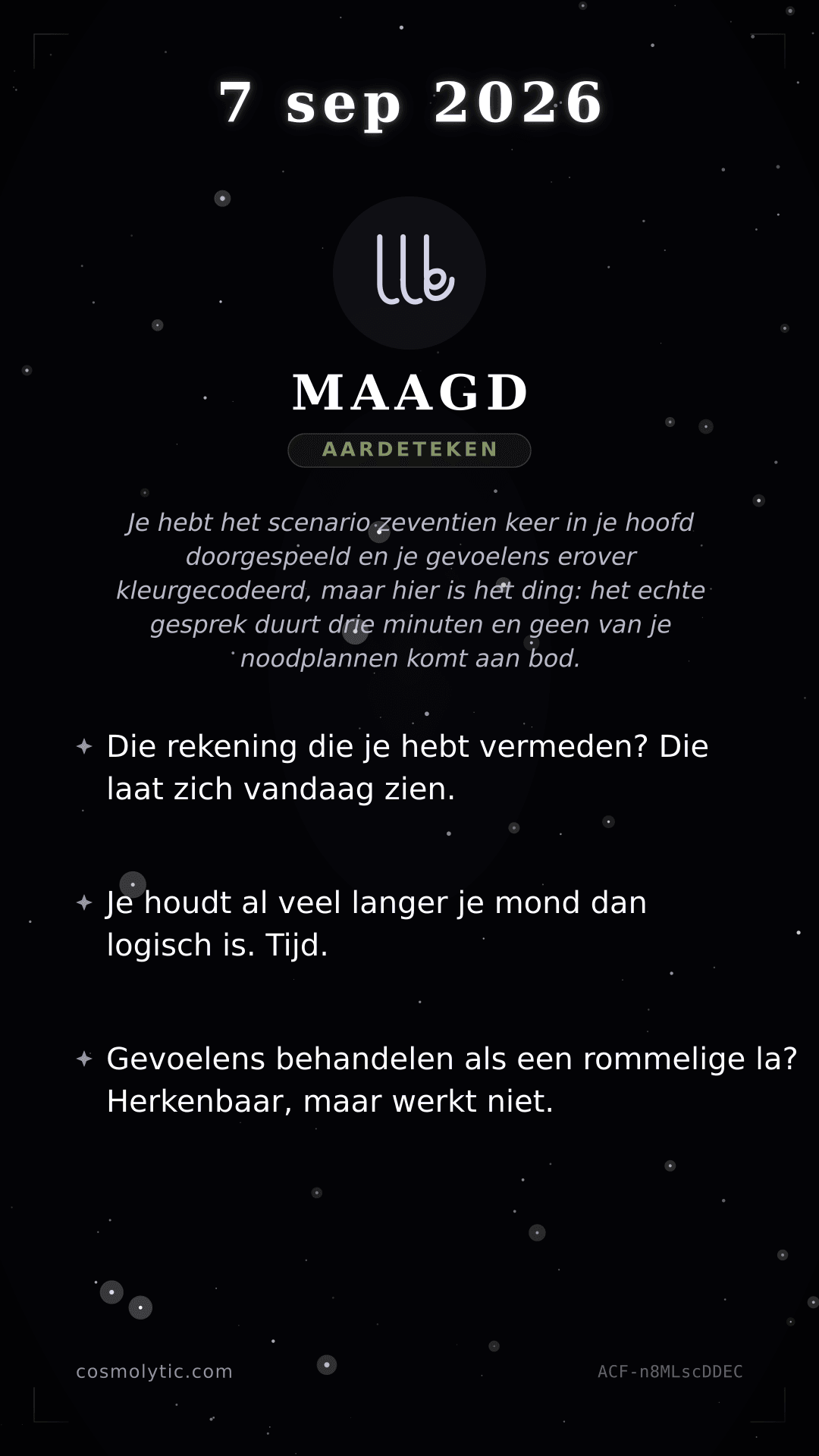 Maagd daghoroscoop kaart voor 7 september 2026