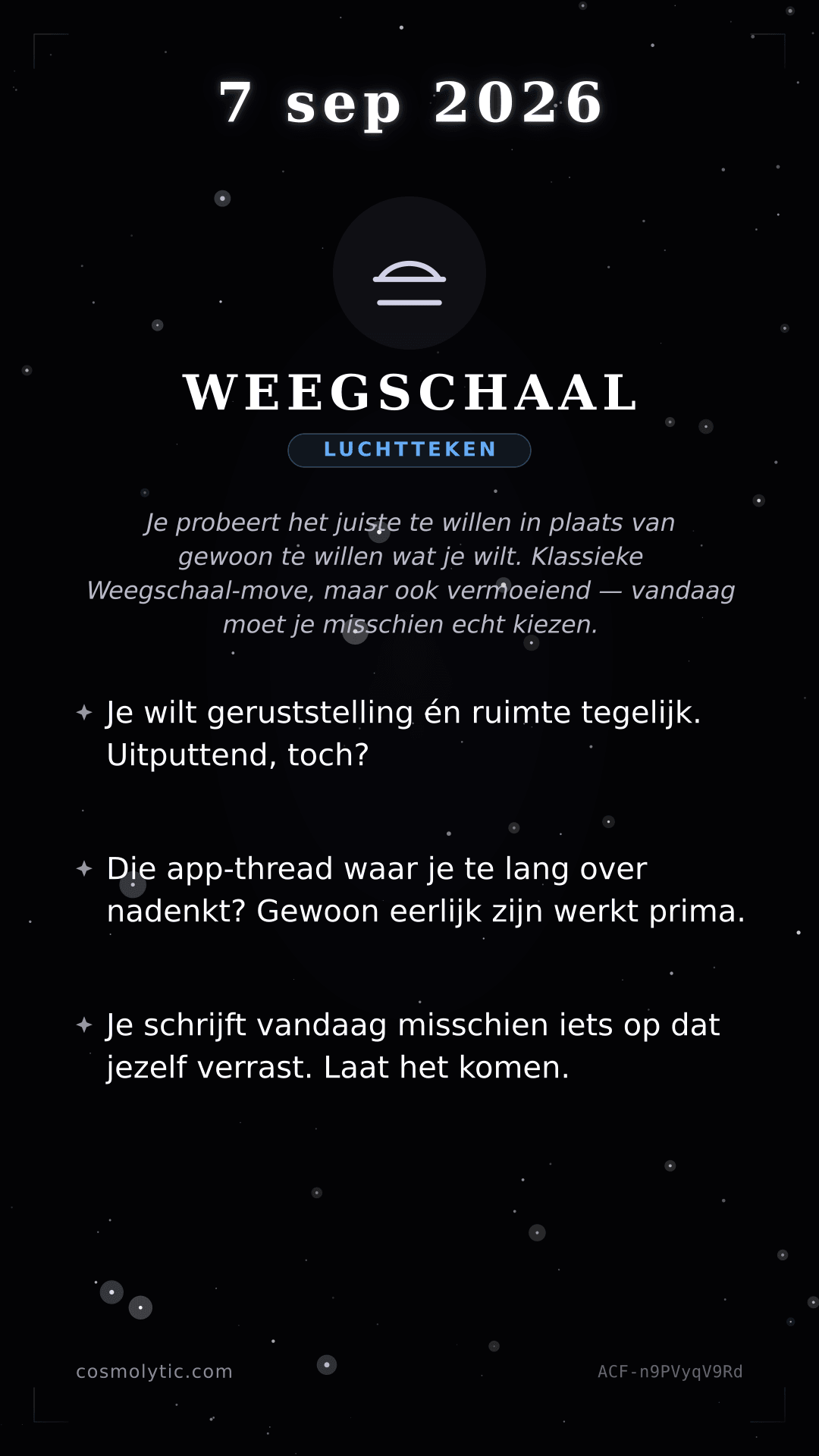 Weegschaal daghoroscoop kaart voor 7 september 2026