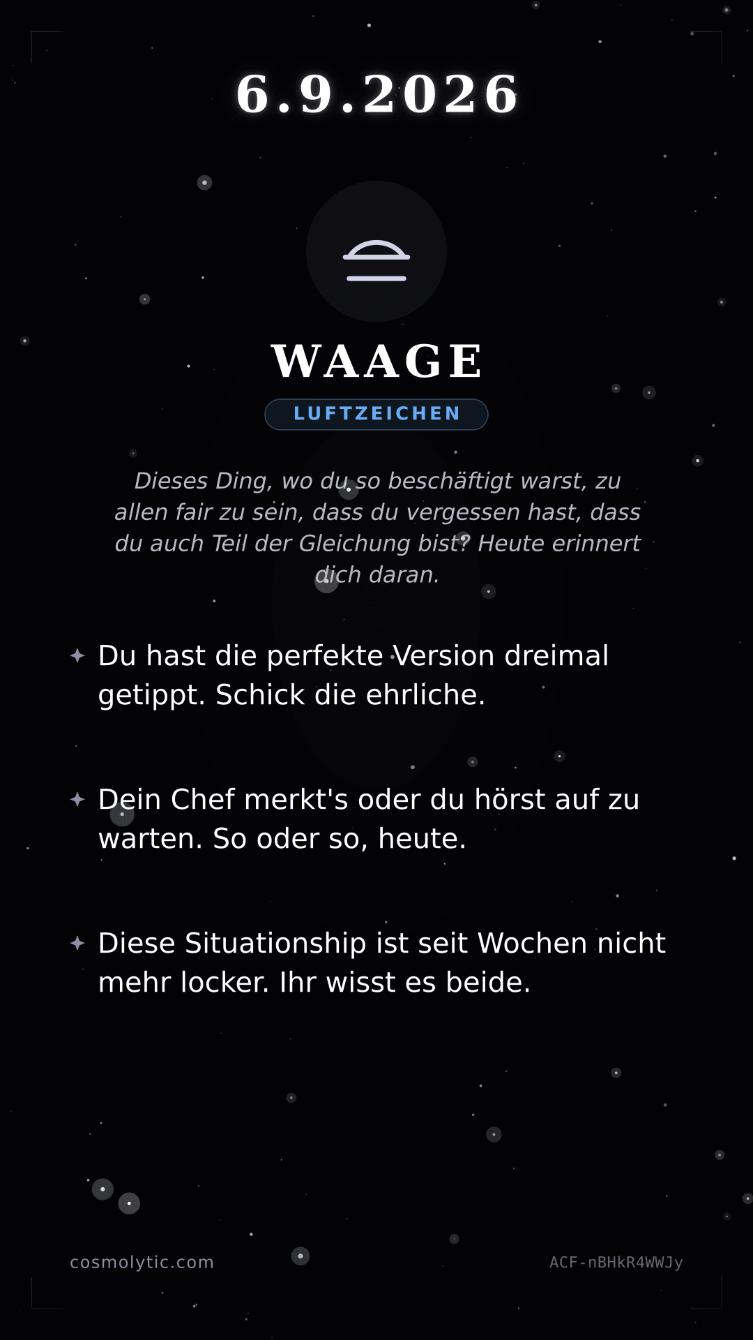 Waage Tageshoroskop-Karte für 6. September 2026