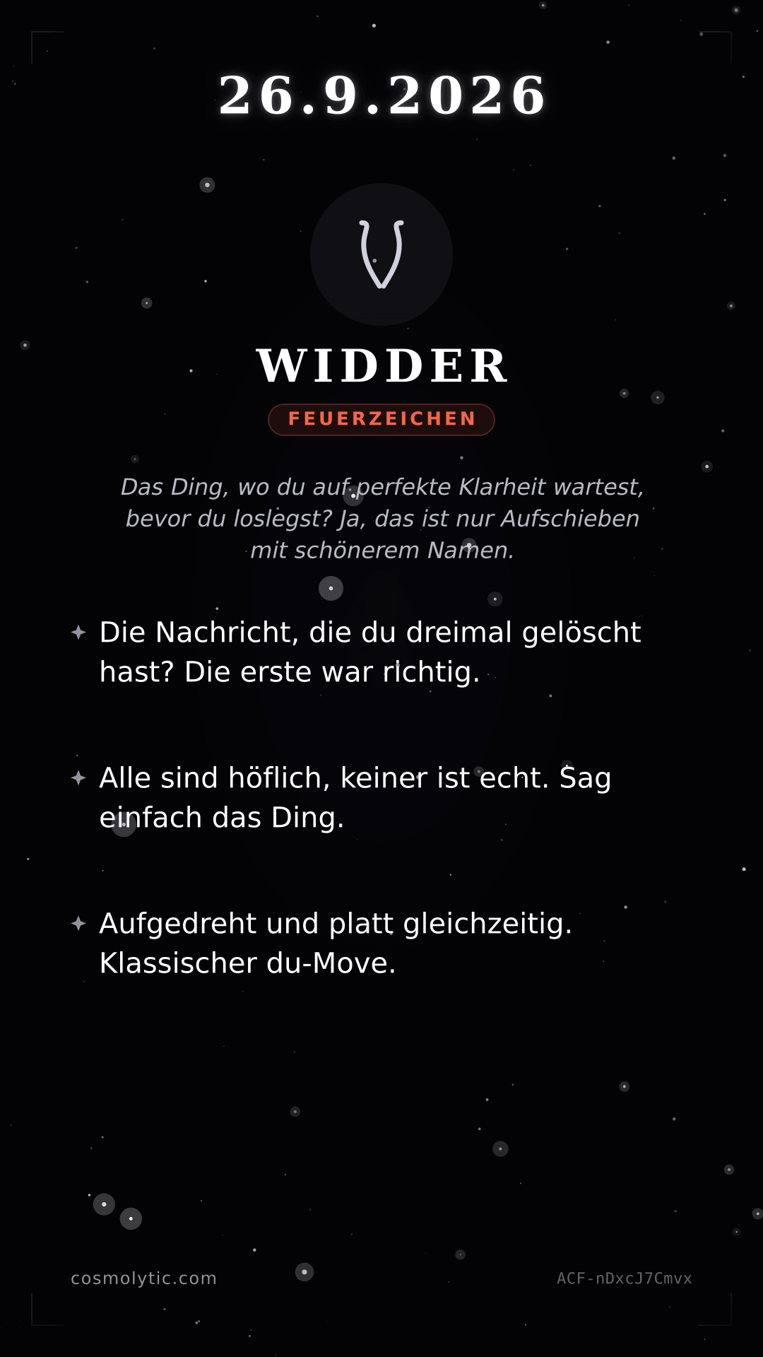 Widder Tageshoroskop-Karte für 26. September 2026