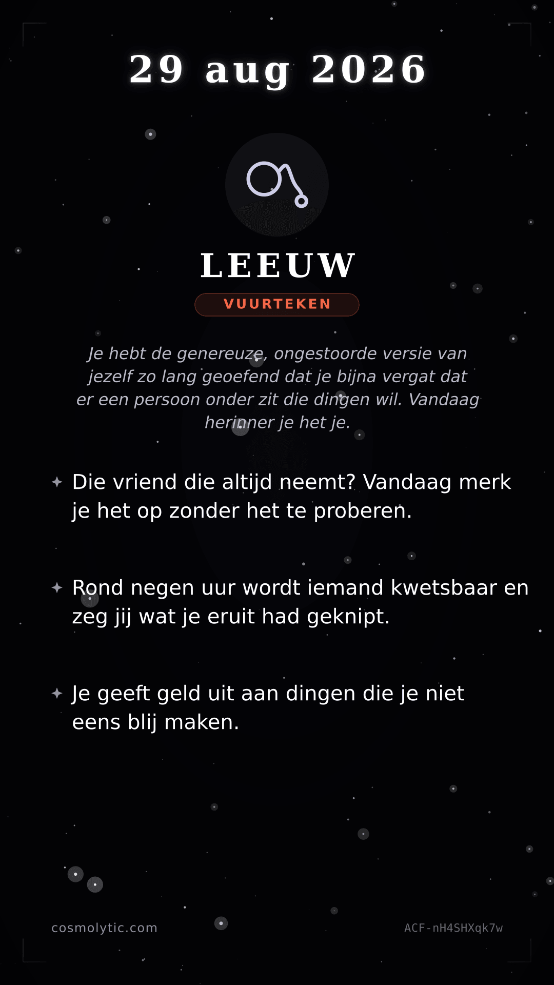 Leeuw daghoroscoop kaart voor 29 augustus 2026