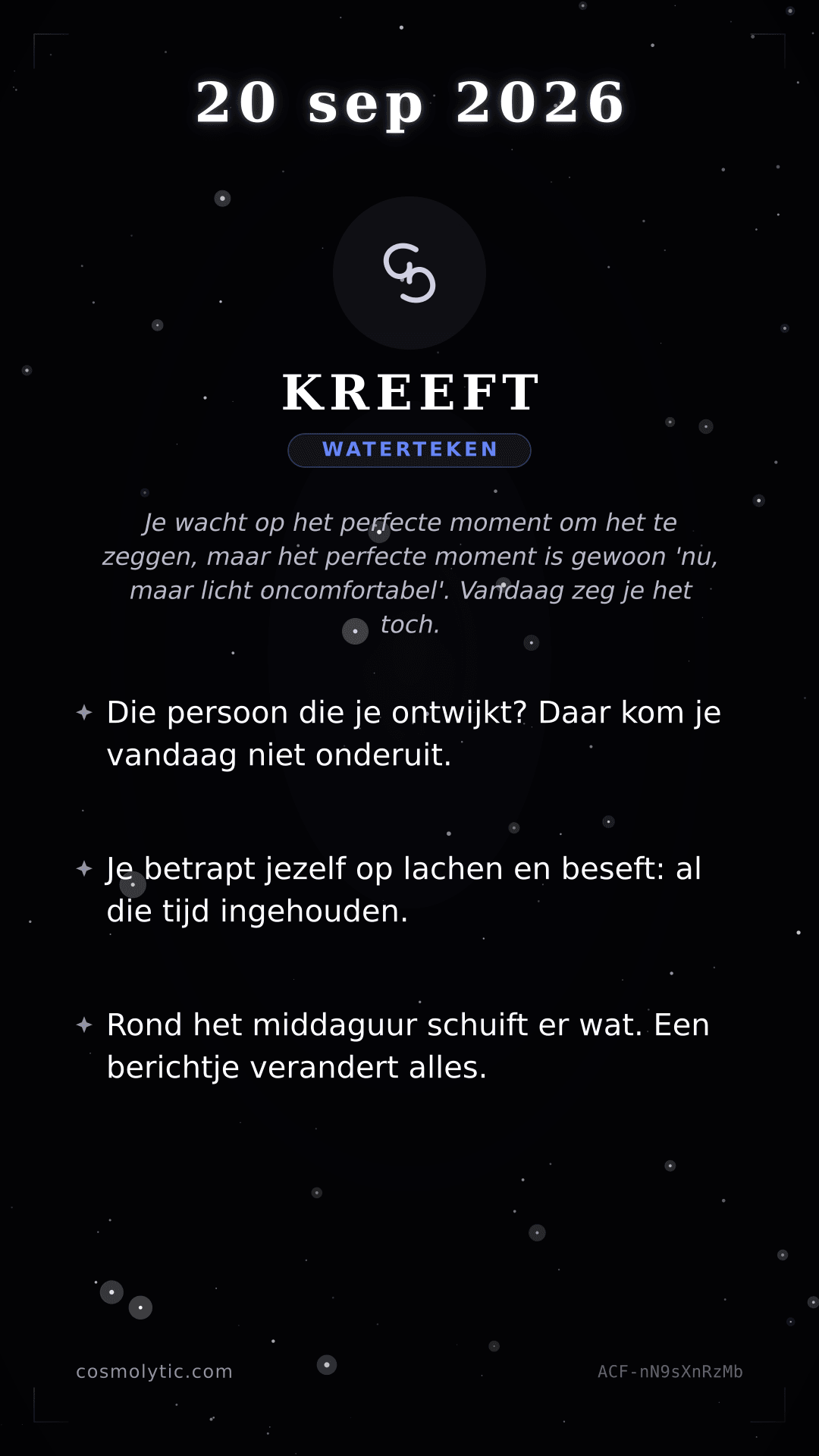 Kreeft daghoroscoop kaart voor 20 september 2026