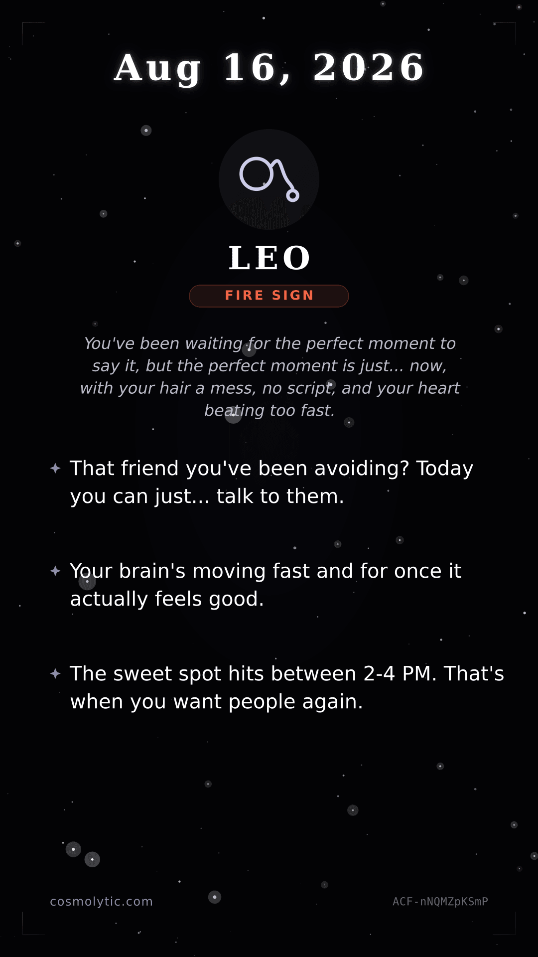 Leo daily horoscope card for August 16, 2026