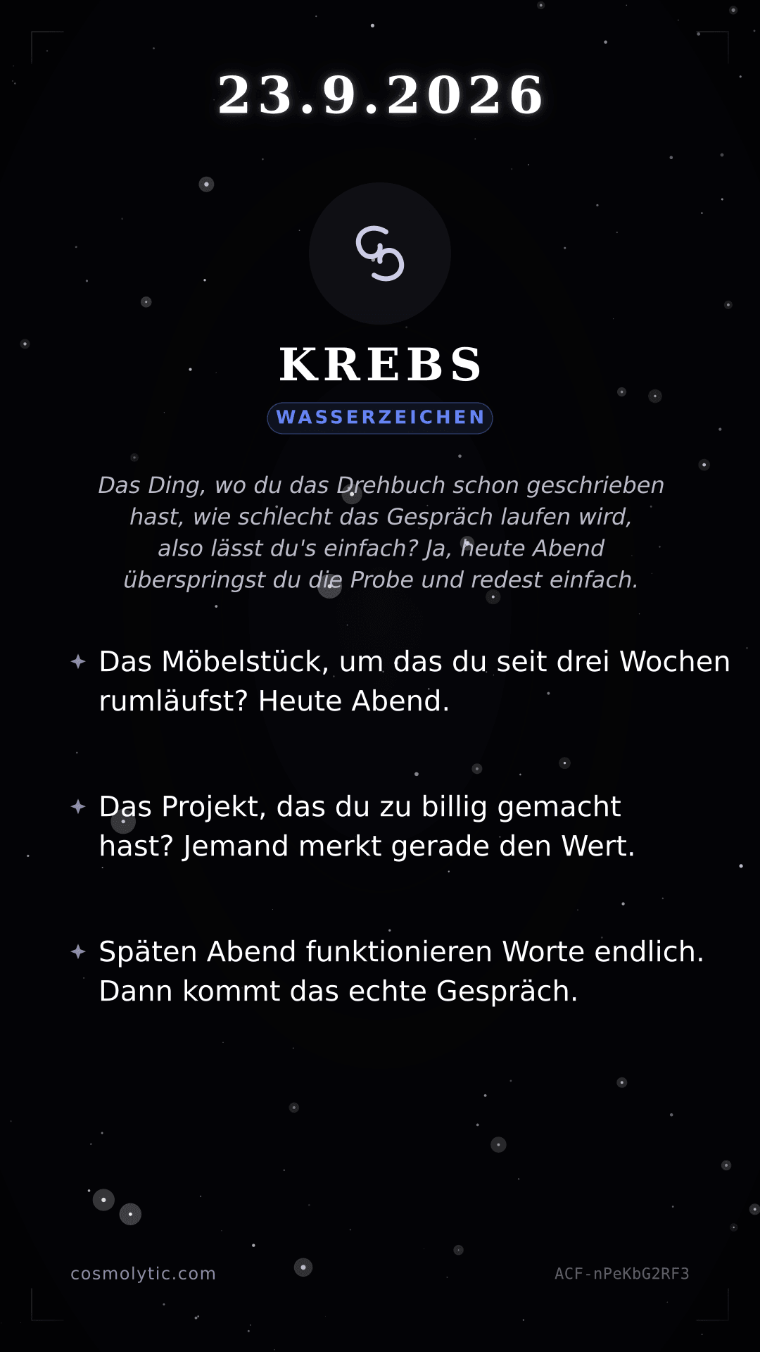 Krebs Tageshoroskop-Karte für 23. September 2026