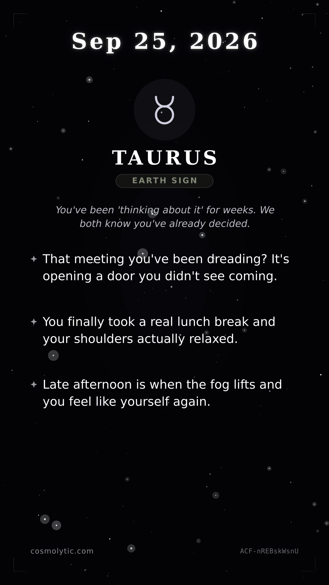 Taurus daily horoscope card for September 25, 2026